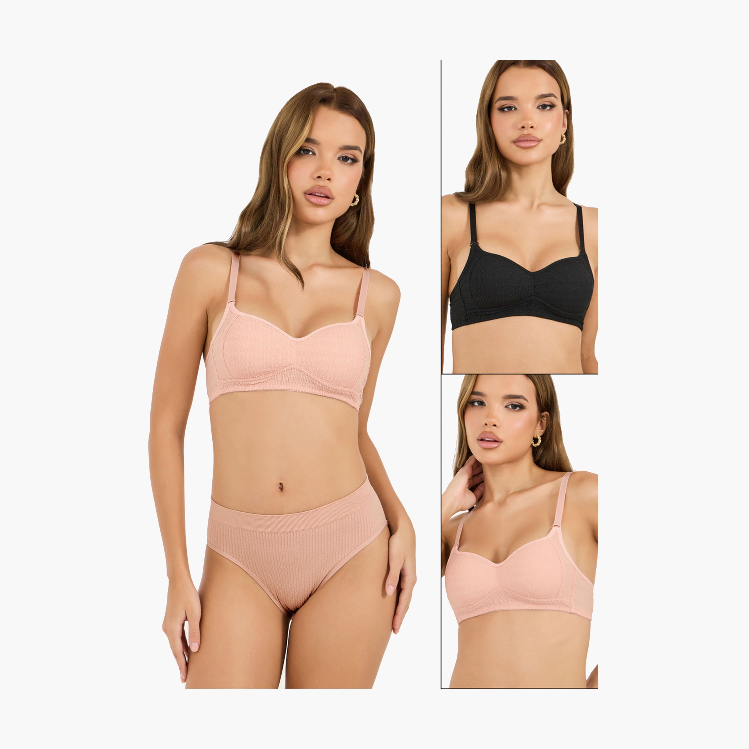 Styli Pack of 2 - Padded Non Wired Textured Comfort Bra-women-clothing-lingerie-bras-image-1