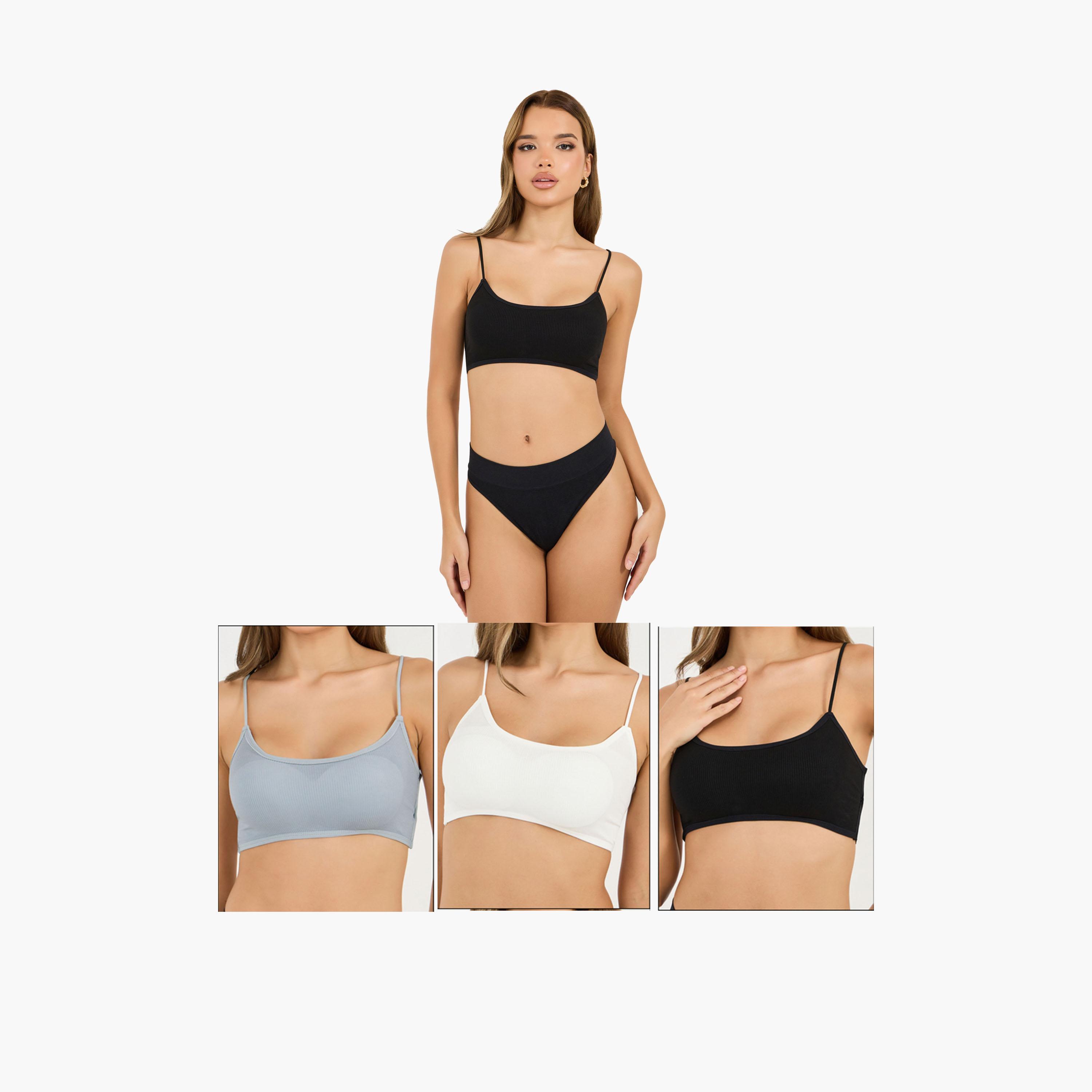 ستايلي - مجموعة من 3 قطع - كروب توب مبطنة بدون أسلاك مع حزام خلفي متقاطع-women-clothing-lingerie-bras-image-1