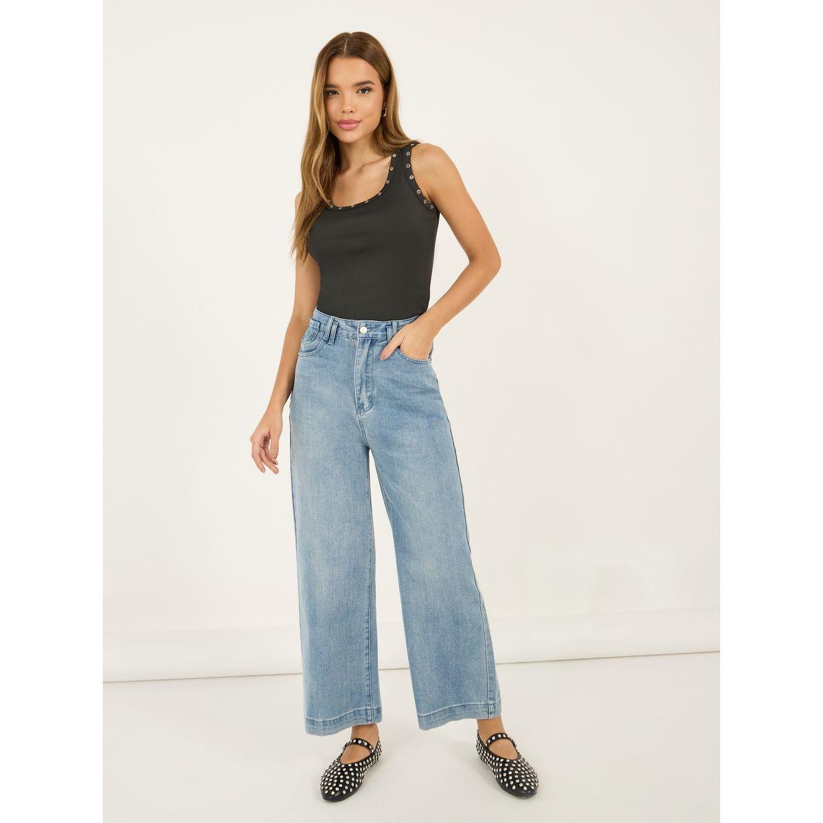 جينز بخصر عالي وأرجل واسعة-women-clothing-bottoms-jeans-image-1