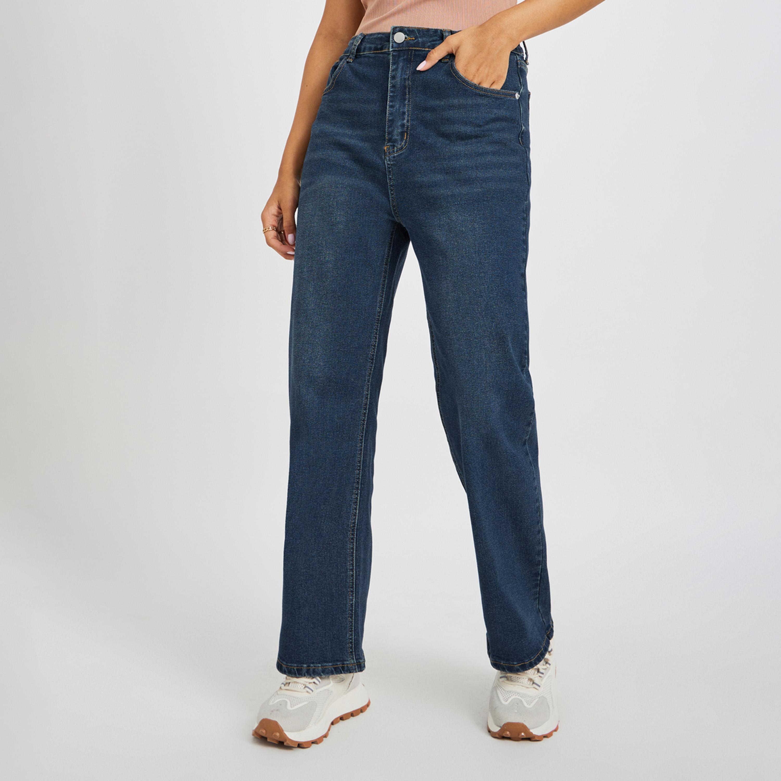 ستايلي - بنطال جينز بقصة مستقيمة وخصر مرتفع-women-clothing-bottoms-jeans-image-1