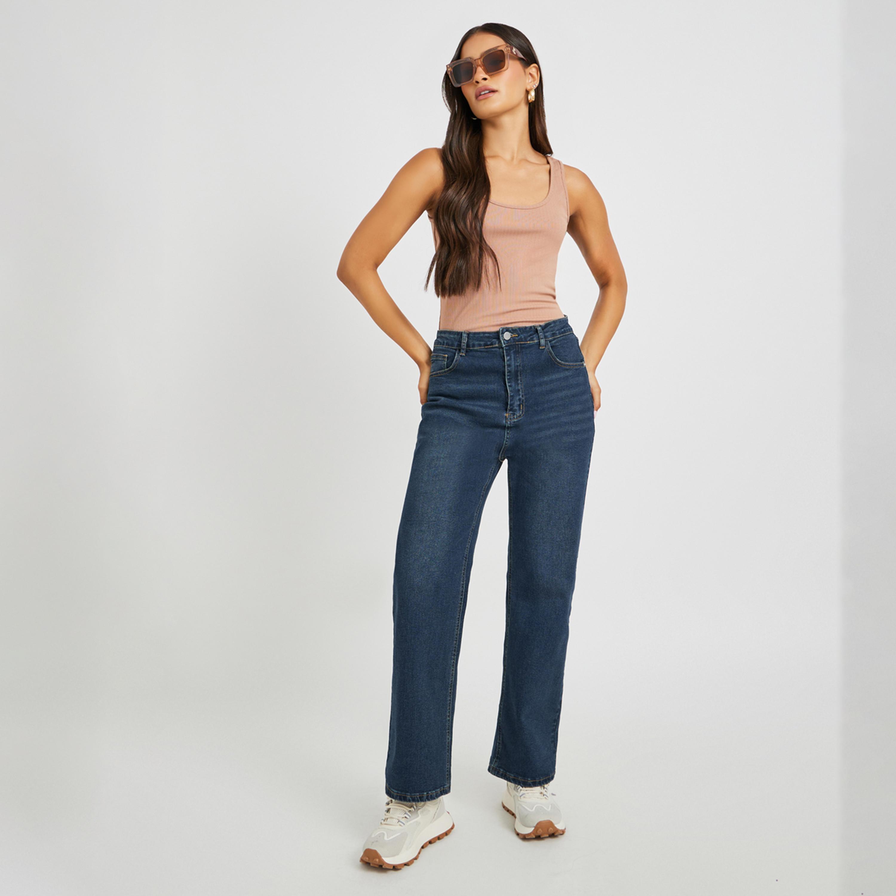 ستايلي - بنطال جينز بقصة مستقيمة وخصر مرتفع-women-clothing-bottoms-jeans-image-2
