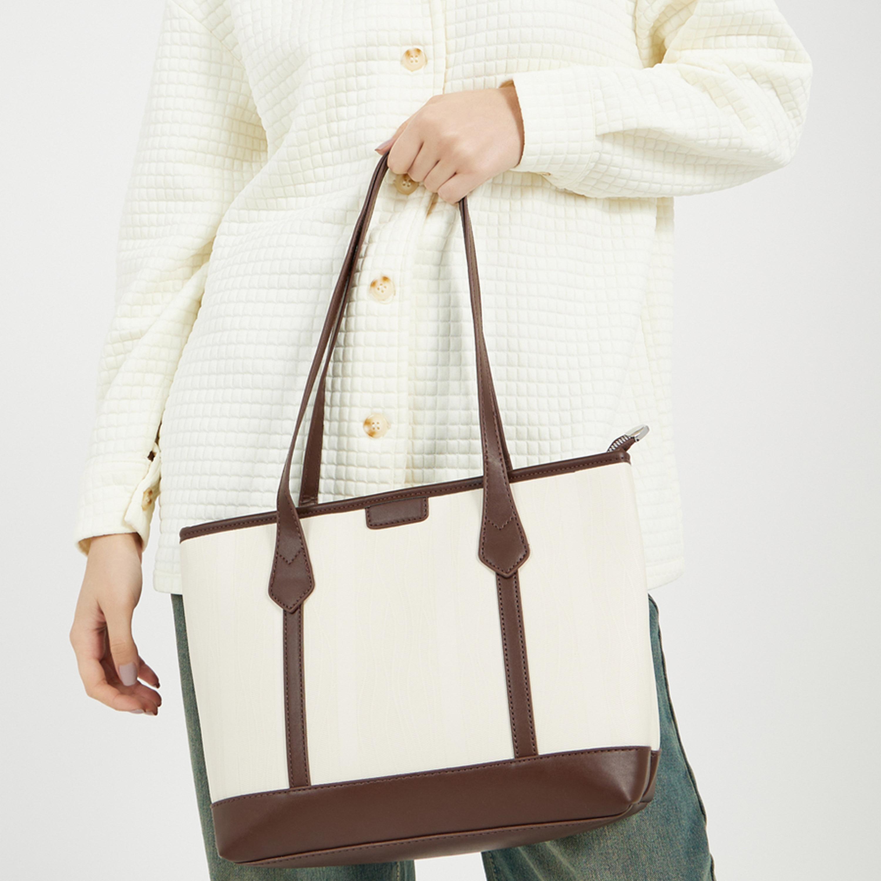 Styli Two Tone Shoulder Bag with Zip Closure-women-bagsandwallets-handbags-image-3