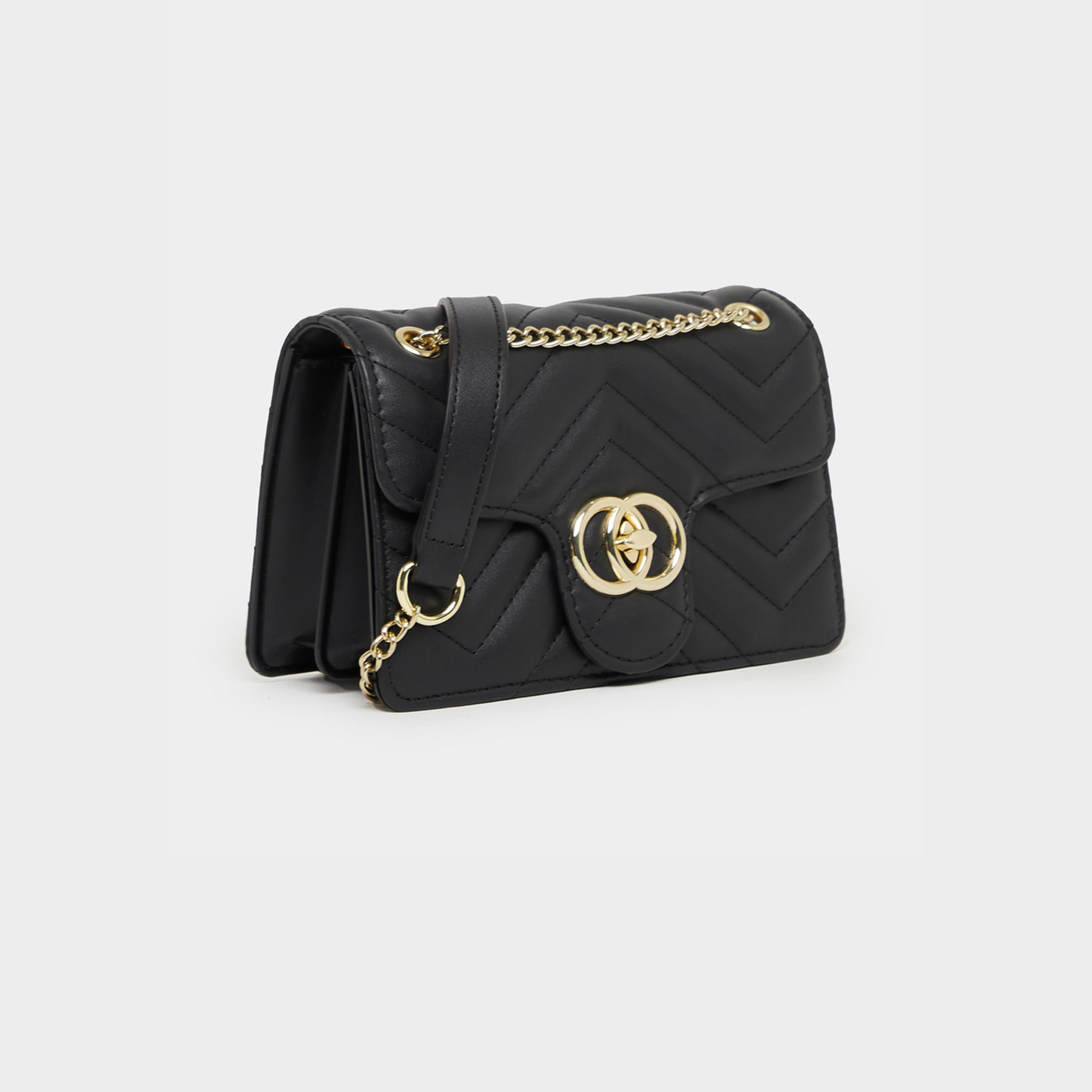 Styli Metal Accent Quilted Crossbody Bag with Chain Strap-women-bagsandwallets-handbags-image-1