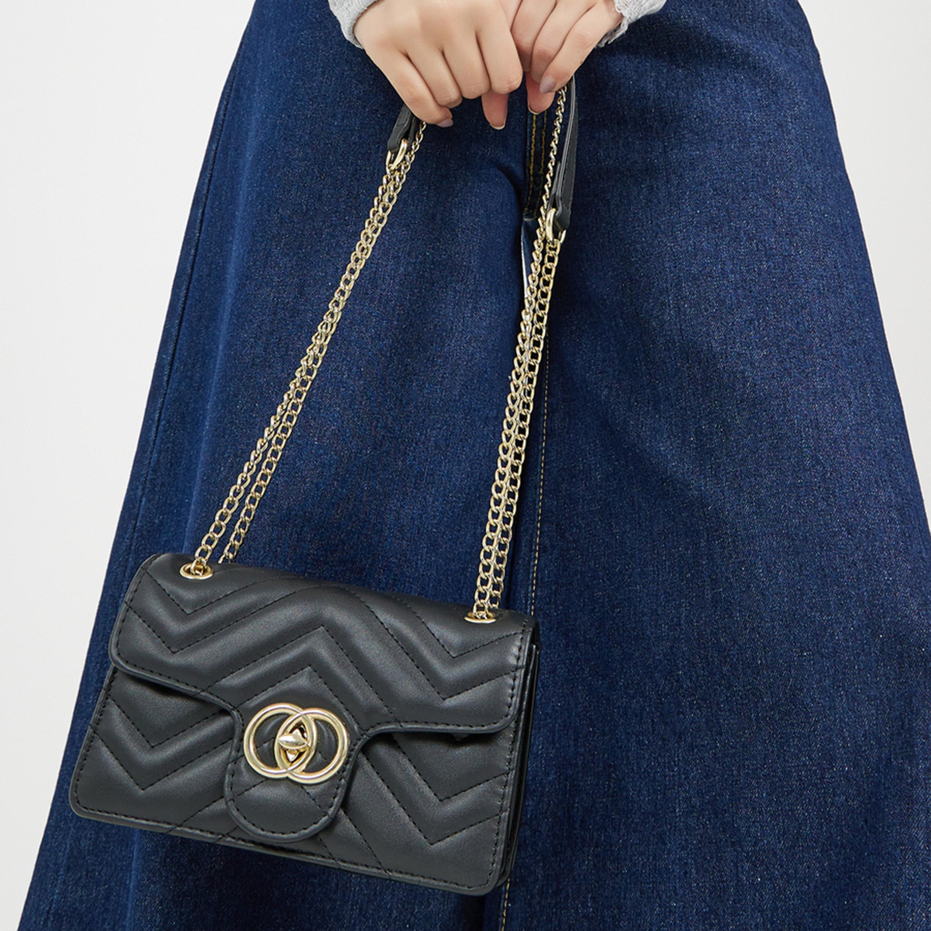 Styli Metal Accent Quilted Crossbody Bag with Chain Strap-women-bagsandwallets-handbags-image-2