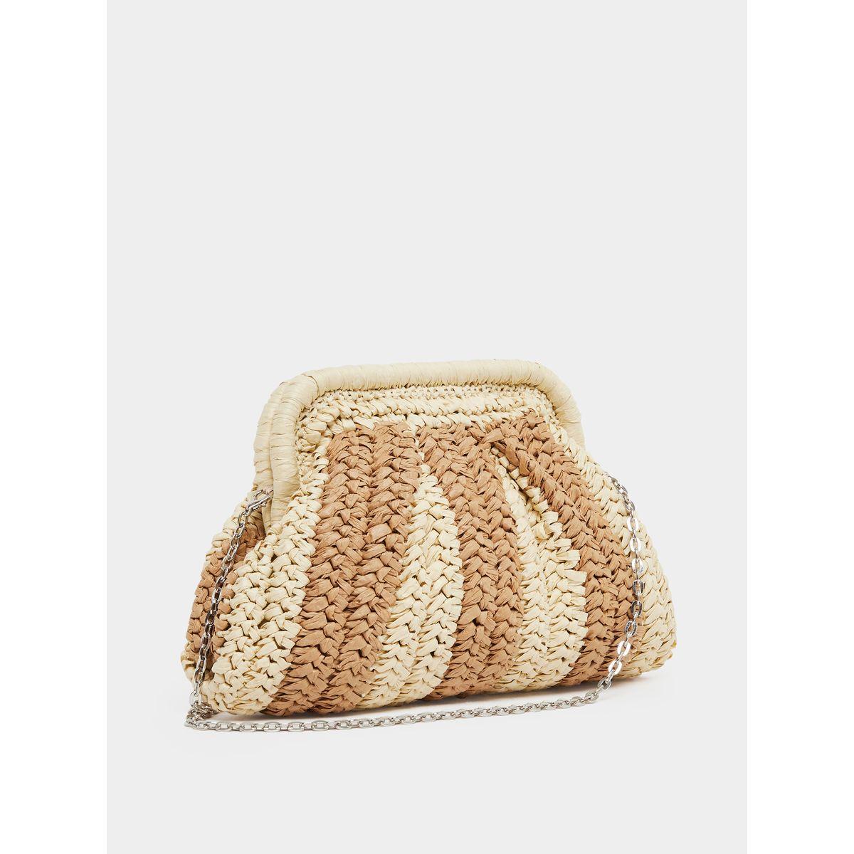 Styli Weave Design Straw Clutch with Chain Strap-women-bagsandwallets-handbags-image-1