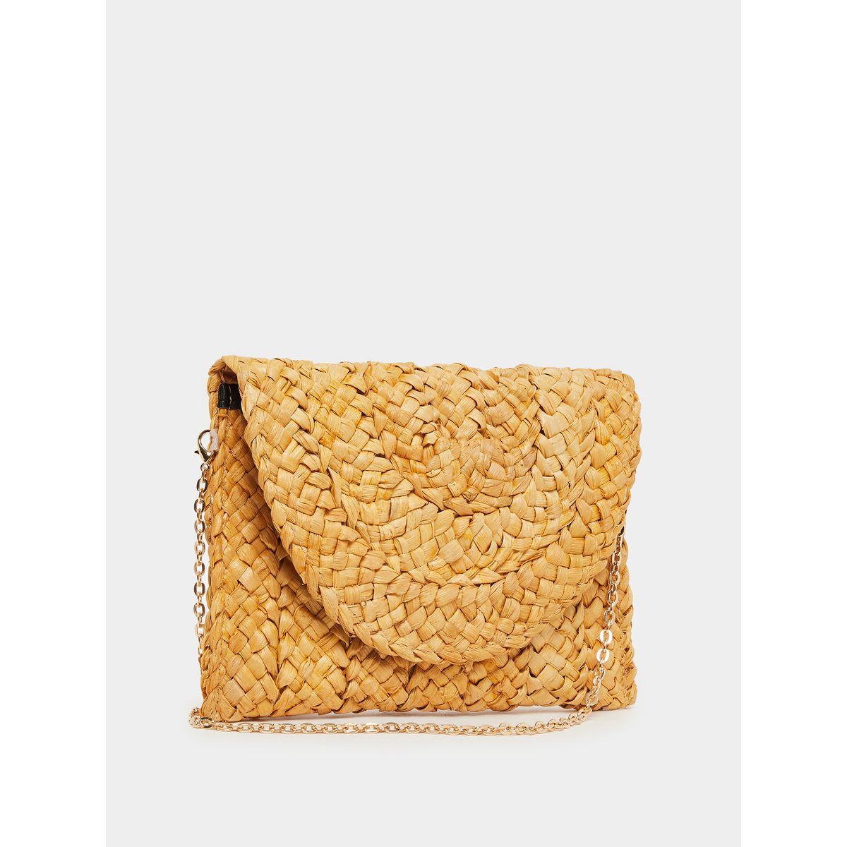 Styli Weave Design Straw Clutch with Chain Strap-women-bagsandwallets-handbags-image-1