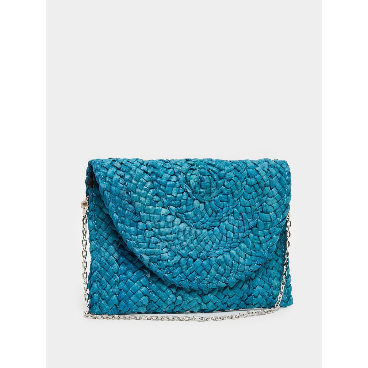 Styli Weave Design Straw Clutch with Chain Strap-women-bagsandwallets-handbags-image-1