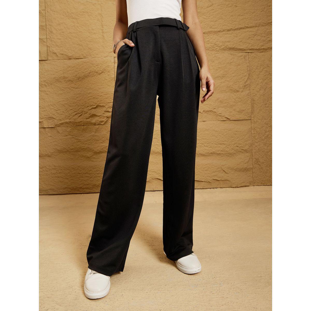 بنطال كوري بقصة مريحة وحزام خصر ساسافراس × ستايلي-women-clothing-bottoms-trousers-image-1