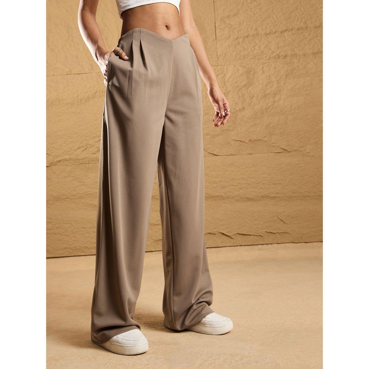 بنطال كوري بقصة مريحة مع كسرات ساسافراس × ستايلي-women-clothing-bottoms-trousers-image-1