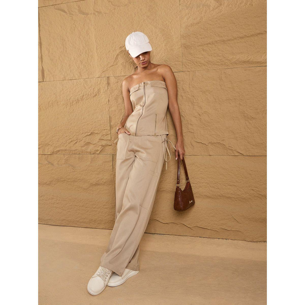 Sassafras X Styli  Relaxed Fit Drawstring Waist Cargo Pants-women-clothing-bottoms-trousers-image-2