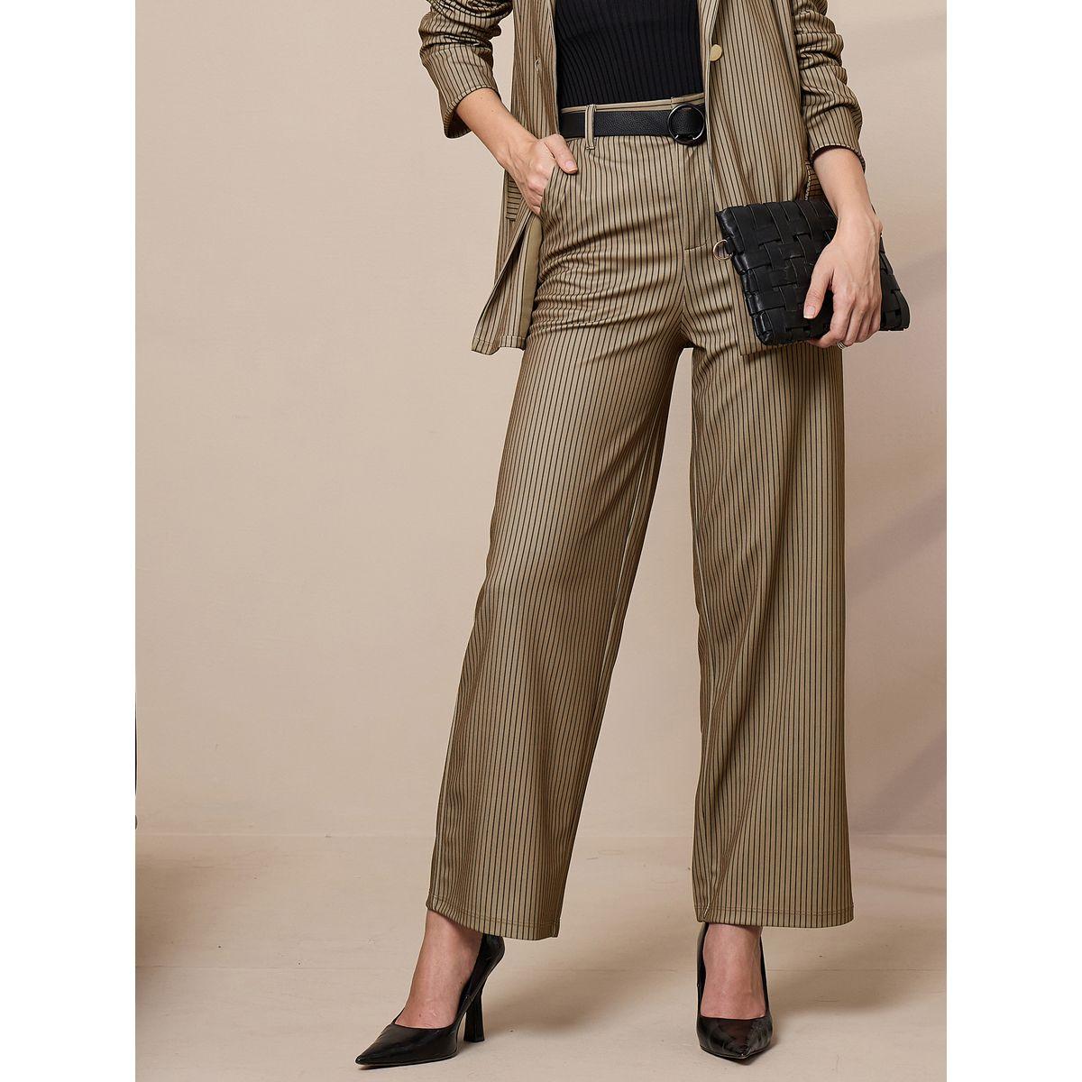 بنطال مخطط بأرجل مستقيمة ساسافراس × ستايلي-women-clothing-bottoms-trousers-image-1