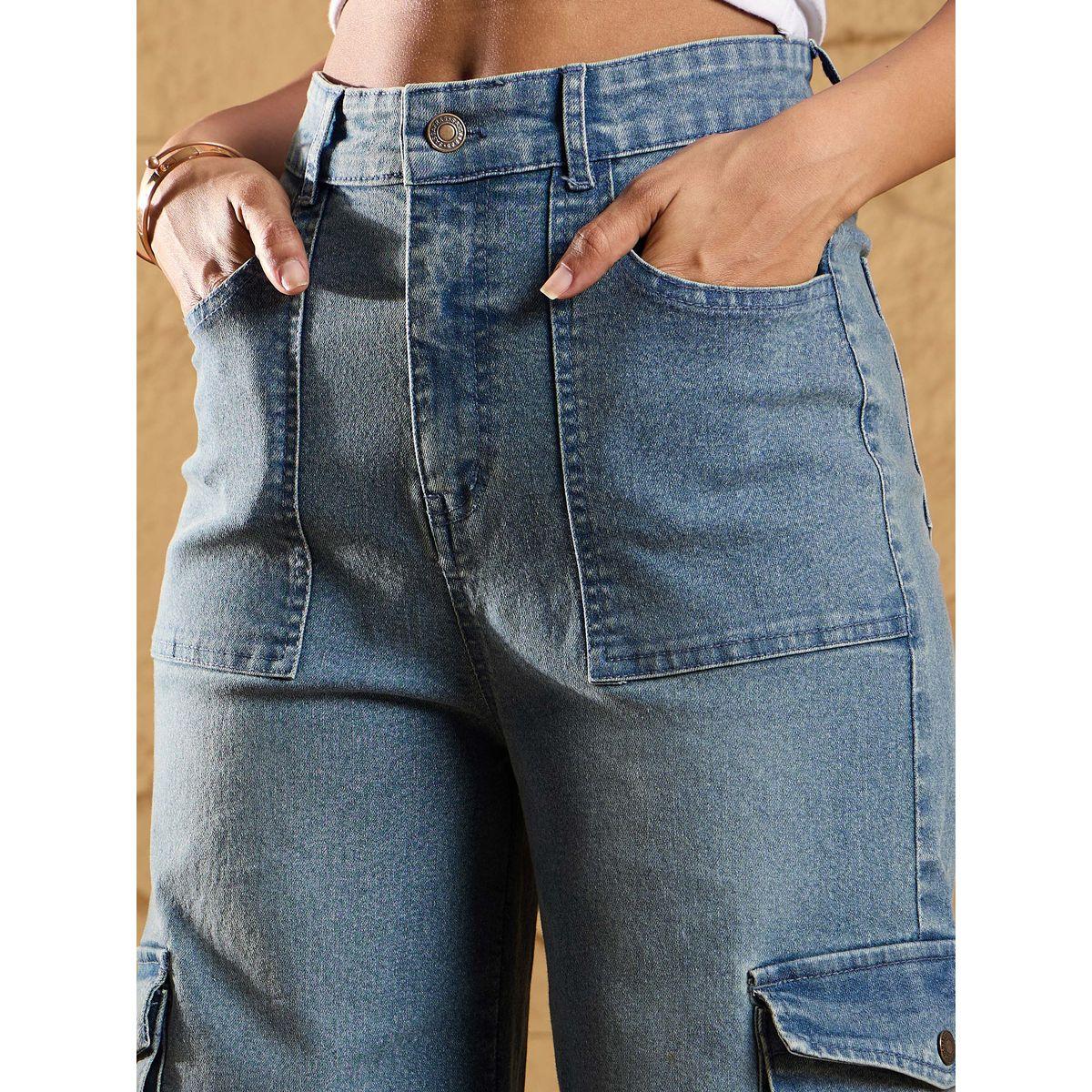 Sassafras X Styli  High Rise Multi Pockets Cargo Jeans-women-clothing-bottoms-jeans-image-4