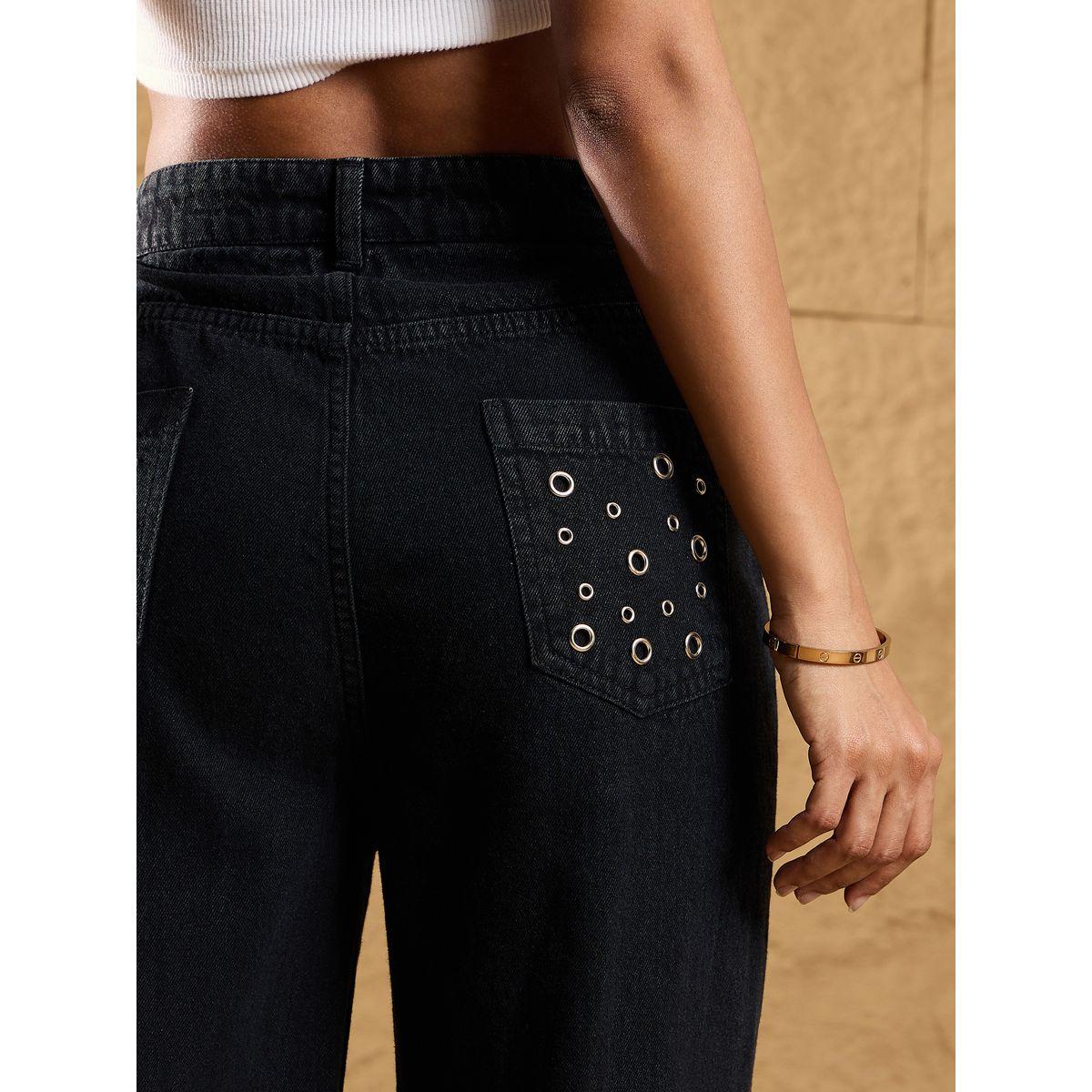 Sassafras X Styli  Mid Rise Pocket Eyelet Detail Straight Fit Jeans-women-clothing-bottoms-jeans-image-5