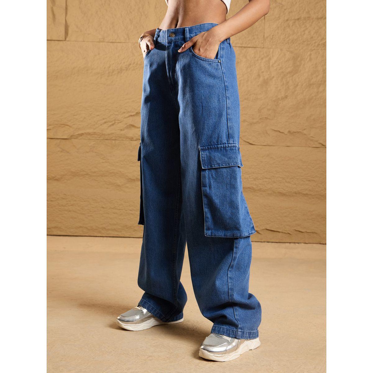 جينز بقصة مستقيمة وخصر متوسط مع جيوب ساسافراس × ستايلي-women-clothing-bottoms-jeans-image-1