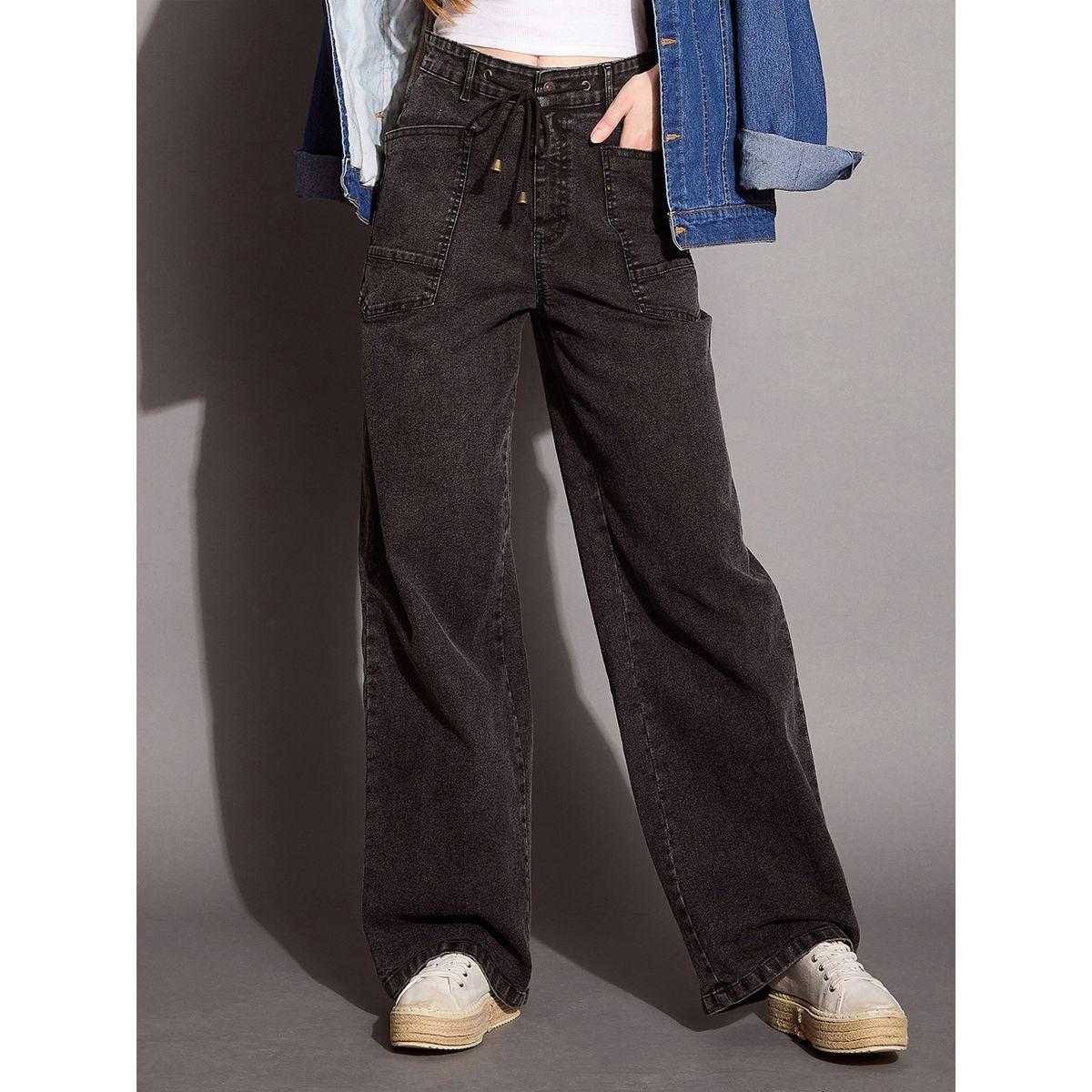جينز بقصة مستقيمة وخصر متوسط مع جيوب ساسافراس × ستايلي-women-clothing-bottoms-jeans-image-1