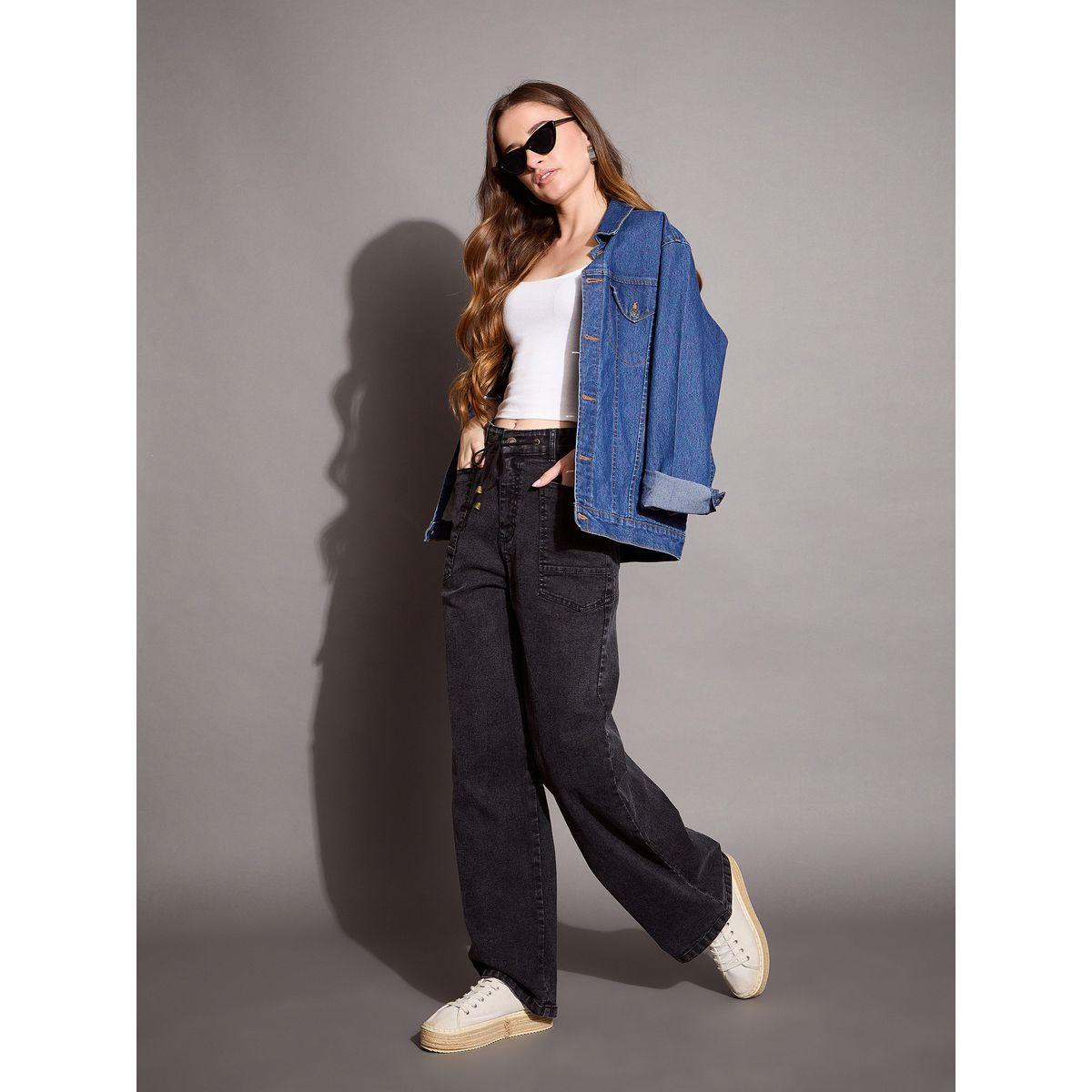 جينز بقصة مستقيمة وخصر متوسط مع جيوب ساسافراس × ستايلي-women-clothing-bottoms-jeans-image-2