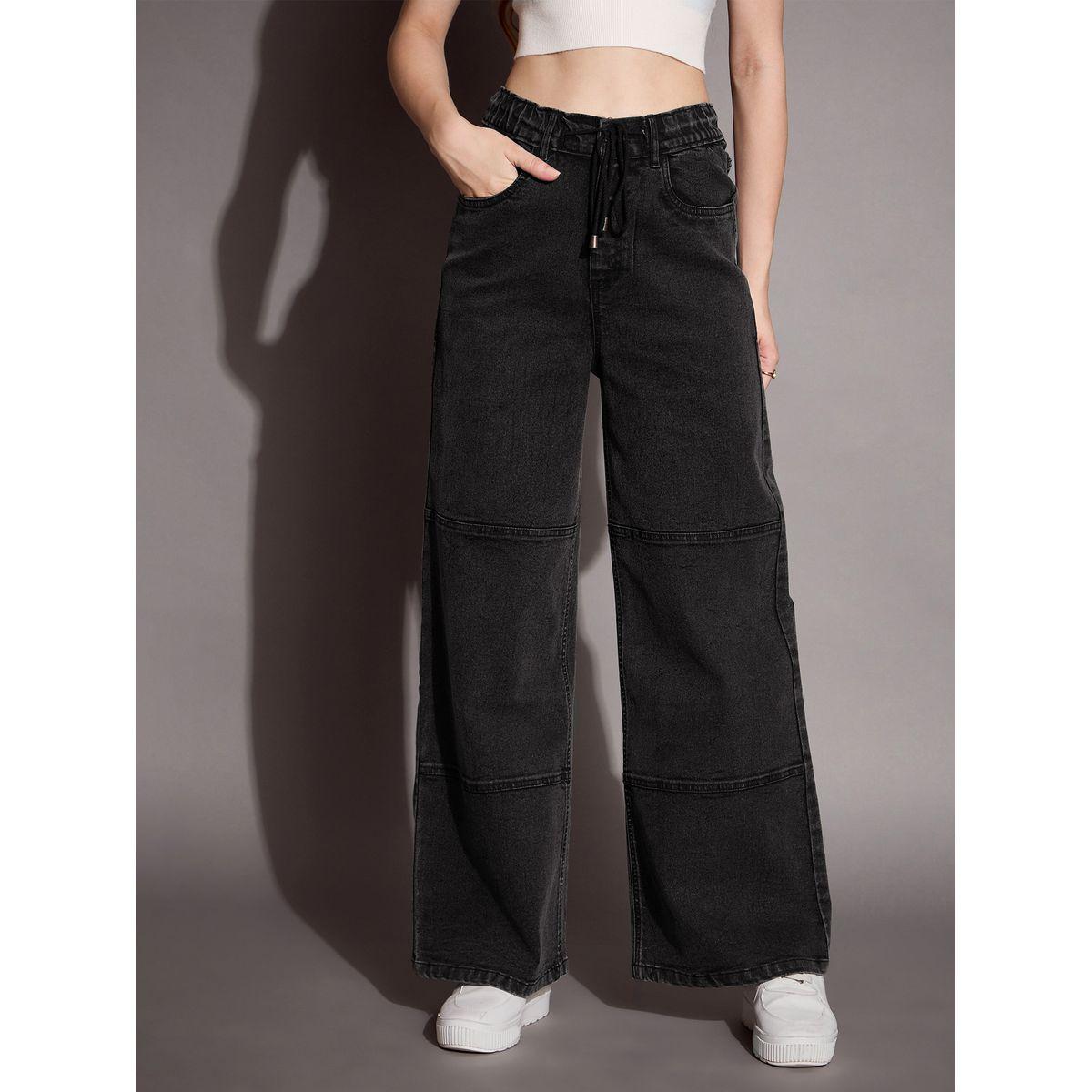 جينز بأرجل مستقيمة وخصر عالي بأربطة ساسافراس × ستايلي-women-clothing-bottoms-jeans-image-1