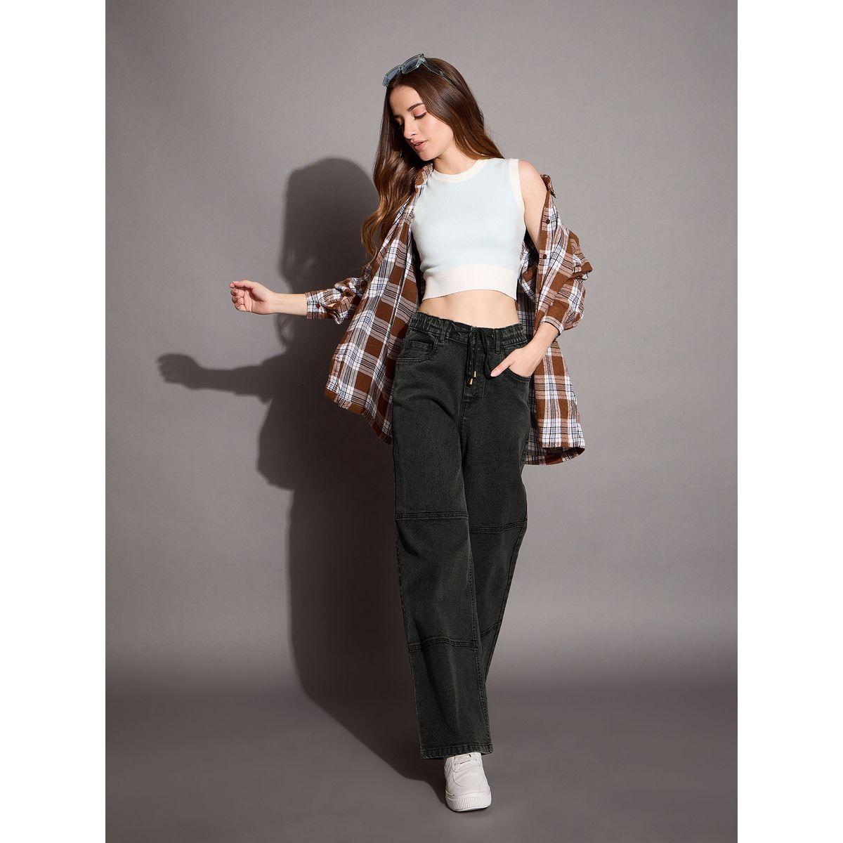 جينز بأرجل مستقيمة وخصر عالي بأربطة ساسافراس × ستايلي-women-clothing-bottoms-jeans-image-2