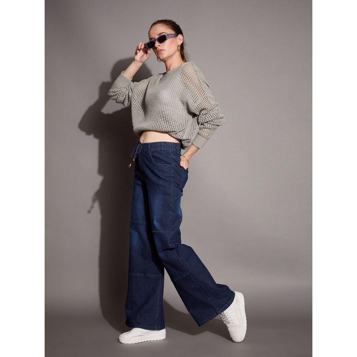جينز بأرجل مستقيمة وخصر عالي بأربطة ساسافراس × ستايلي-women-clothing-bottoms-jeans-image-6