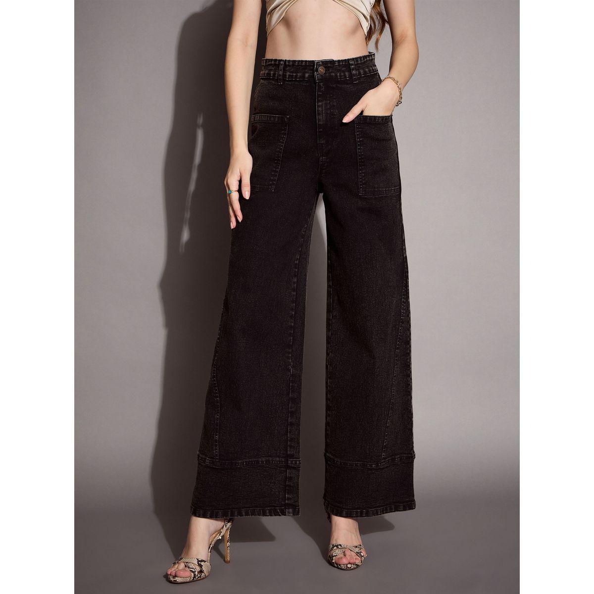 جينز بأرجل واسعة وخصر عالي مع جيب مُرقع ساسافراس × ستايلي-women-clothing-bottoms-jeans-image-1