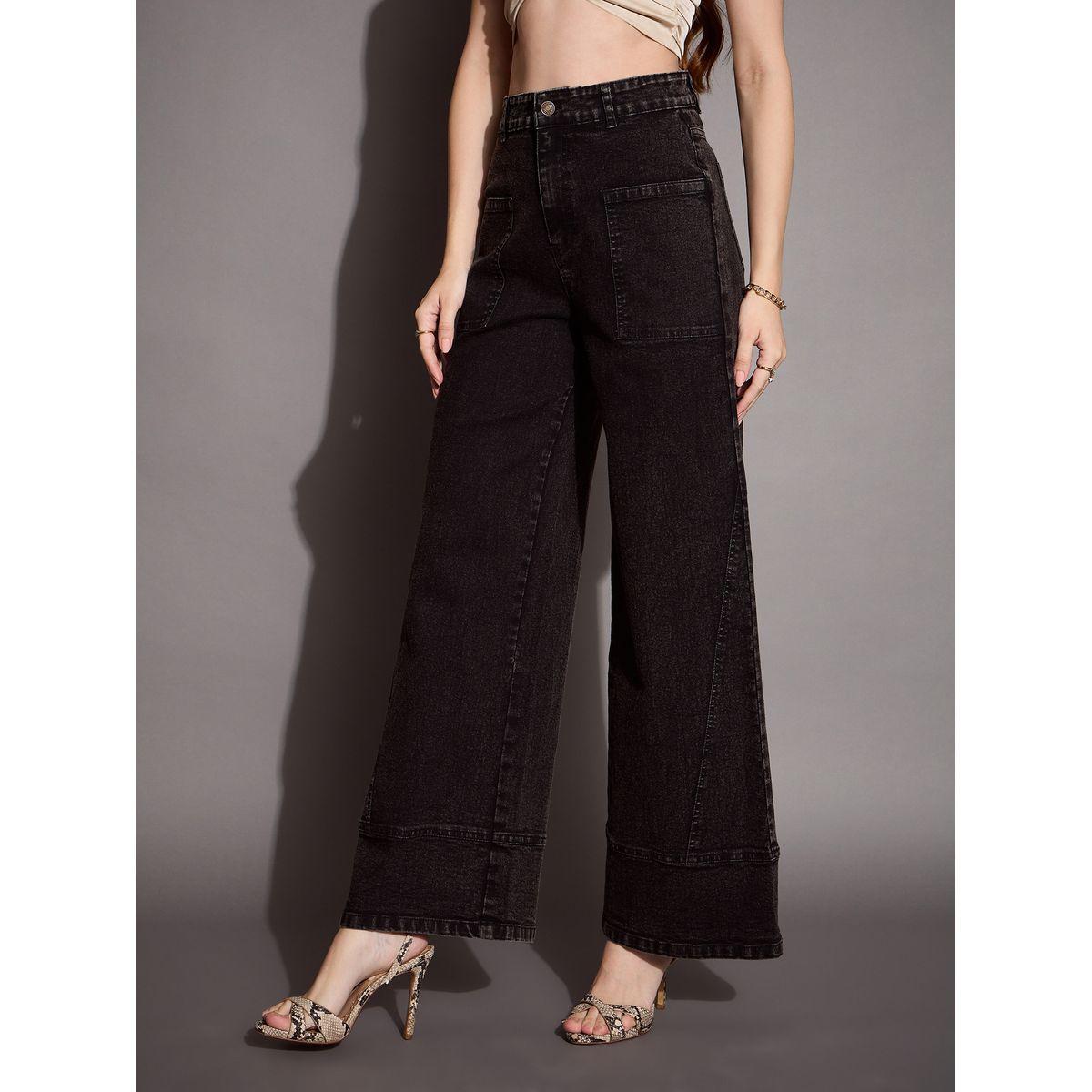 جينز بأرجل واسعة وخصر عالي مع جيب مُرقع ساسافراس × ستايلي-women-clothing-bottoms-jeans-image-3