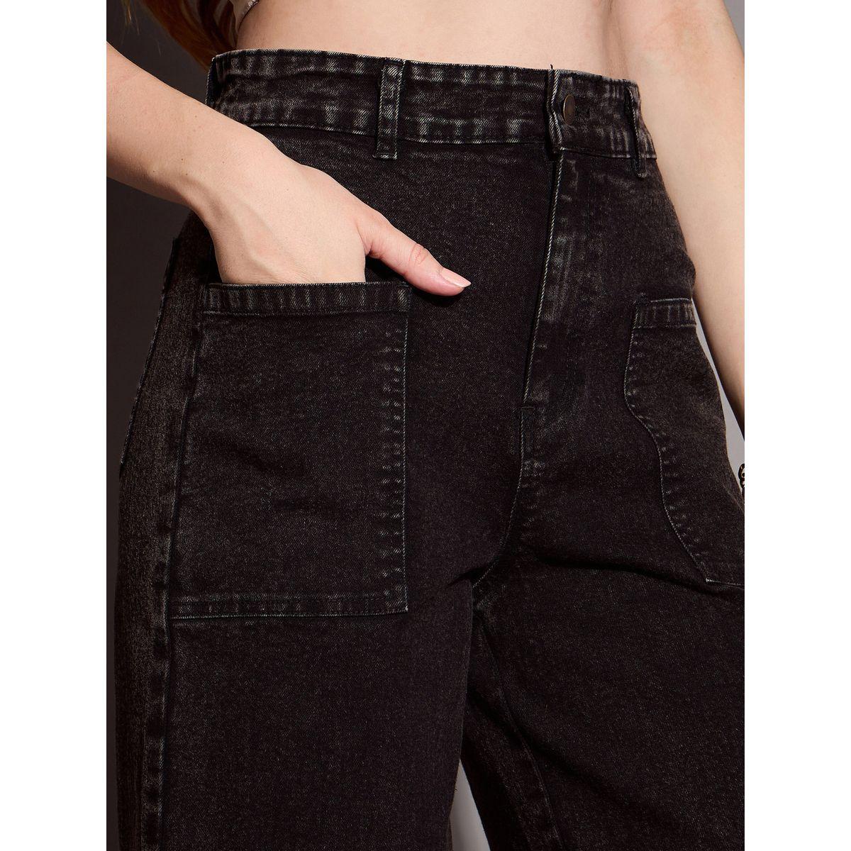جينز بأرجل واسعة وخصر عالي مع جيب مُرقع ساسافراس × ستايلي-women-clothing-bottoms-jeans-image-4