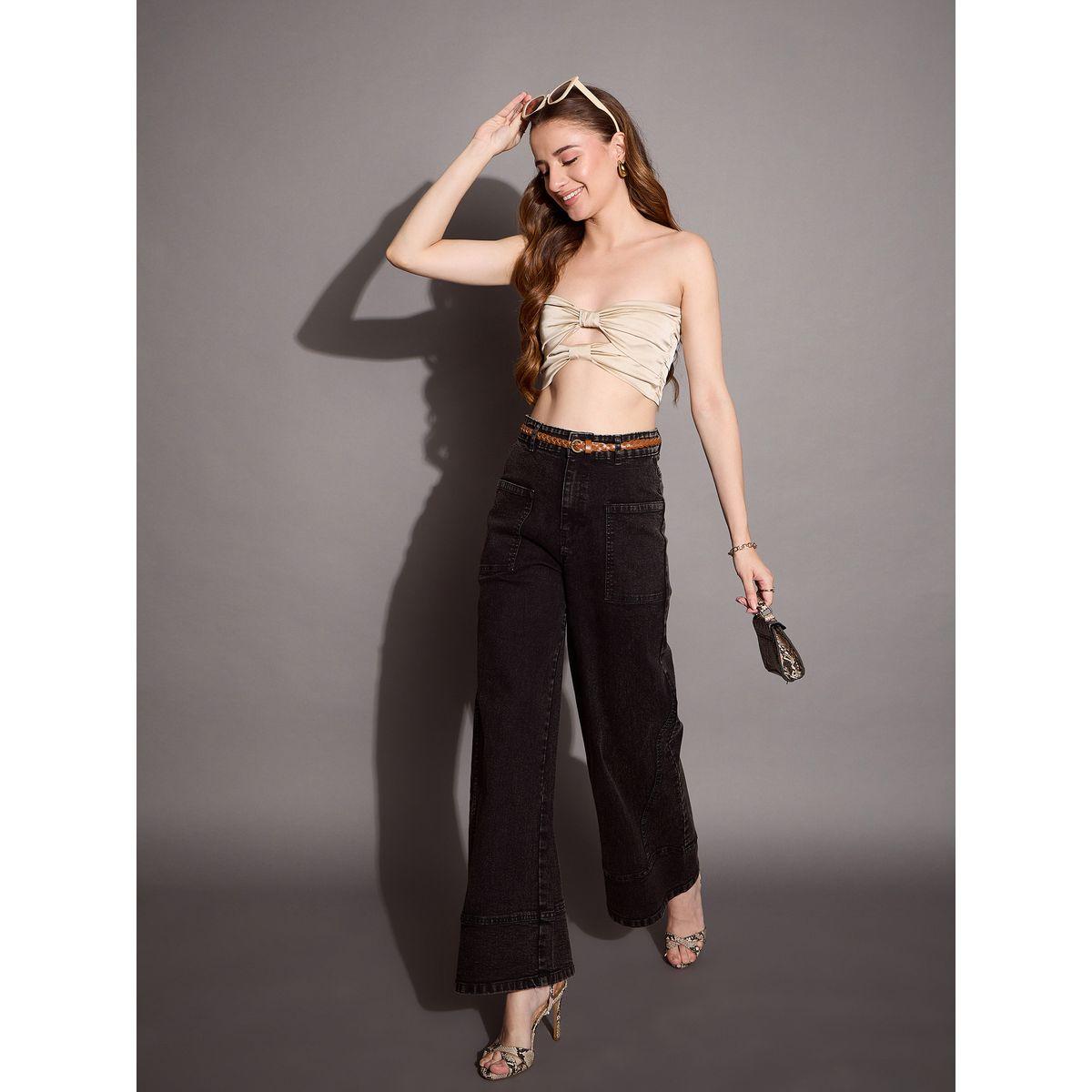 جينز بأرجل واسعة وخصر عالي مع جيب مُرقع ساسافراس × ستايلي-women-clothing-bottoms-jeans-image-7