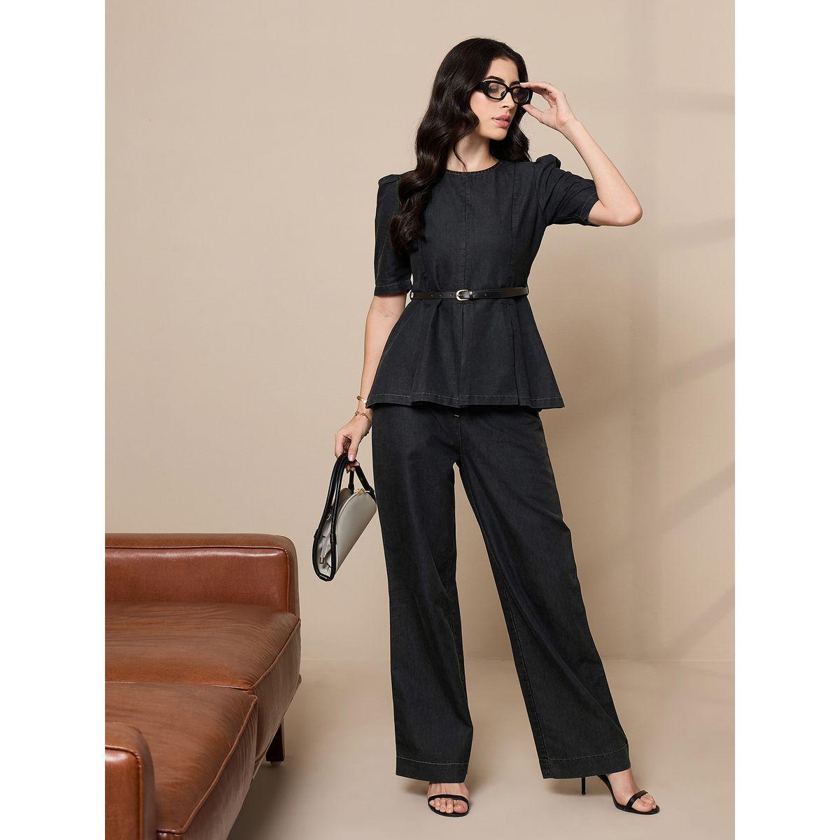 Sassafras X Styli  Tencel Peplum Top & Straight Pants Co-Ords-women-clothing-coordsets-image-1