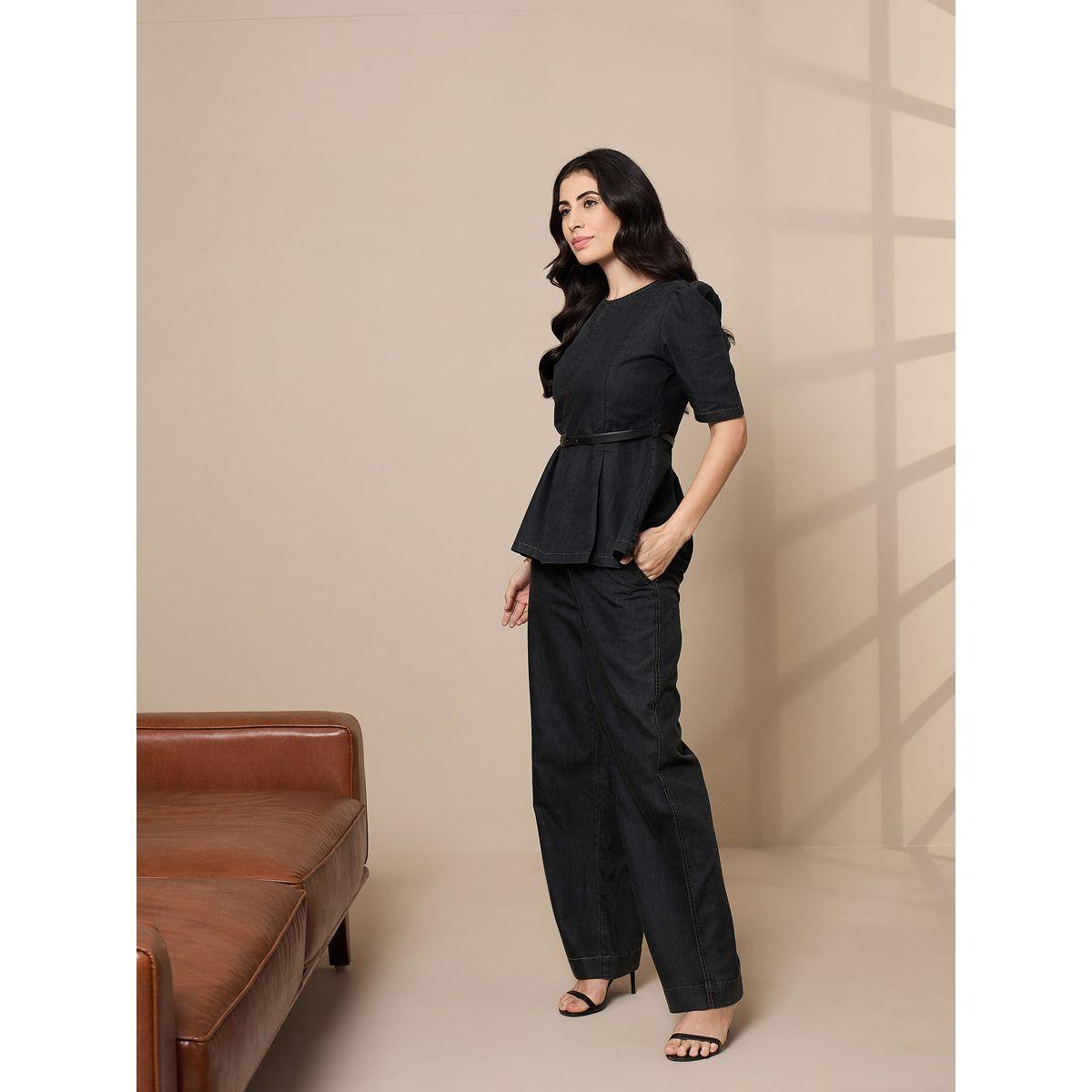 Sassafras X Styli  Tencel Peplum Top & Straight Pants Co-Ords-women-clothing-coordsets-image-3