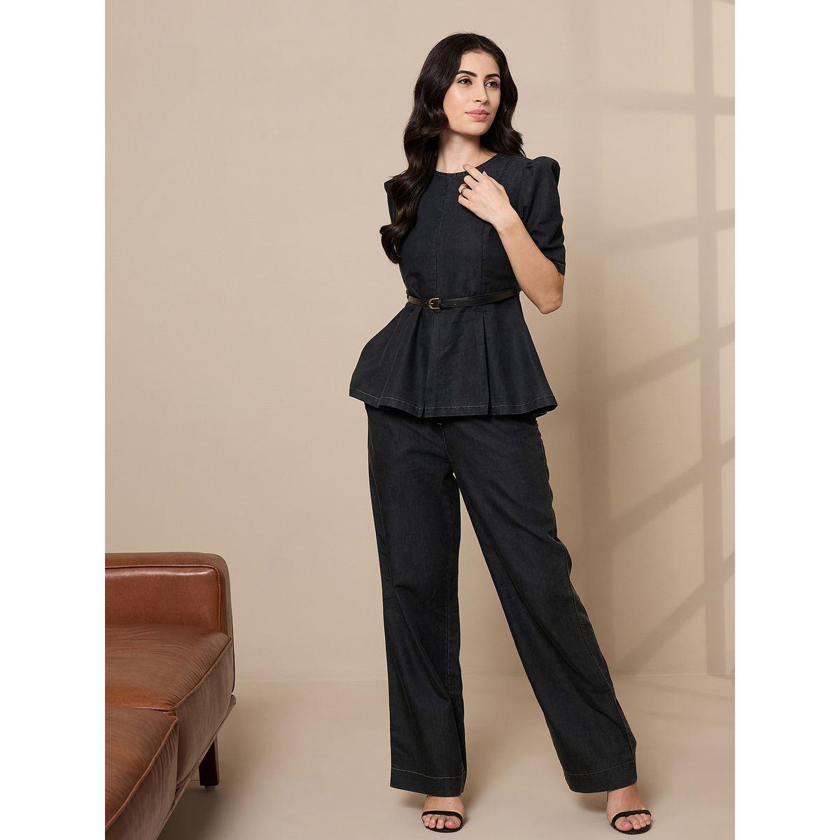 Sassafras X Styli  Tencel Peplum Top & Straight Pants Co-Ords-women-clothing-coordsets-image-4