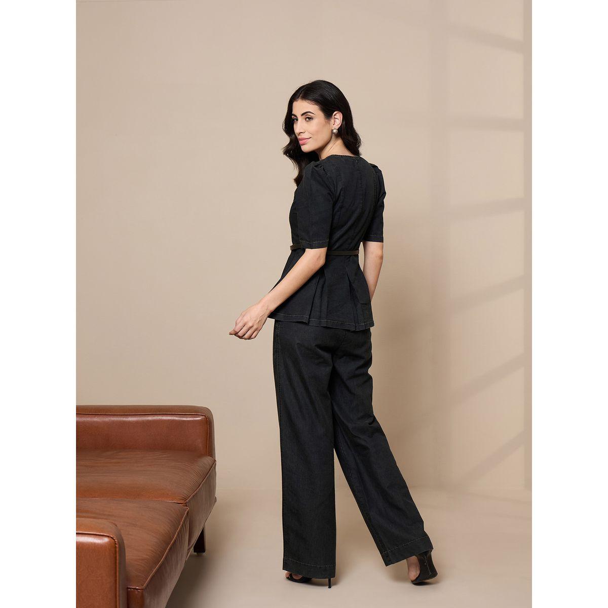 Sassafras X Styli  Tencel Peplum Top & Straight Pants Co-Ords-women-clothing-coordsets-image-6