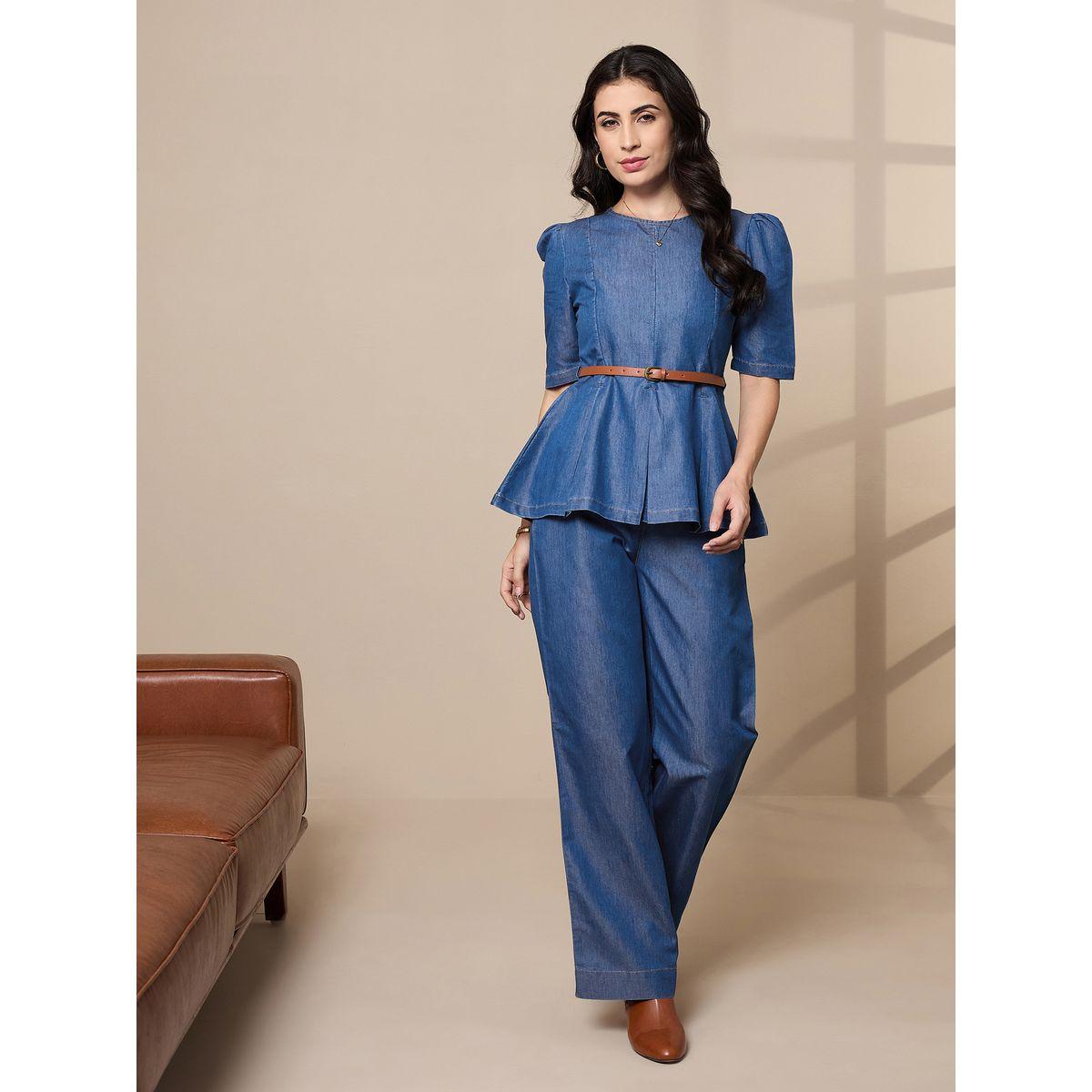 Sassafras X Styli  Tencel Peplum Top & Straight Pants Co-Ords-women-clothing-coordsets-image-2