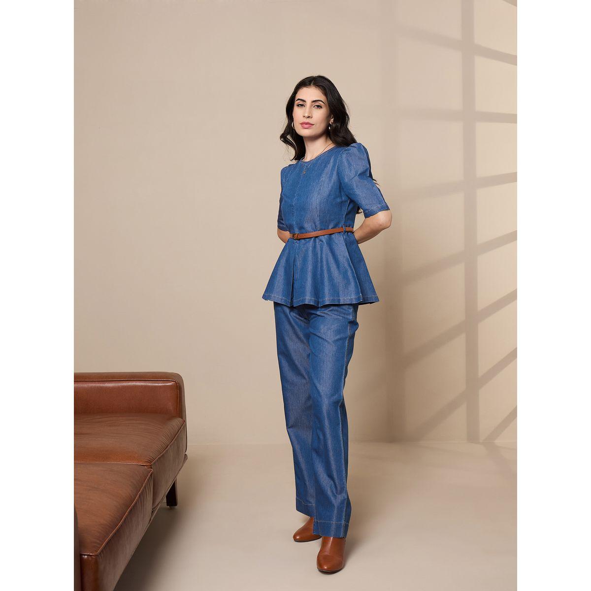 Sassafras X Styli  Tencel Peplum Top & Straight Pants Co-Ords-women-clothing-coordsets-image-3