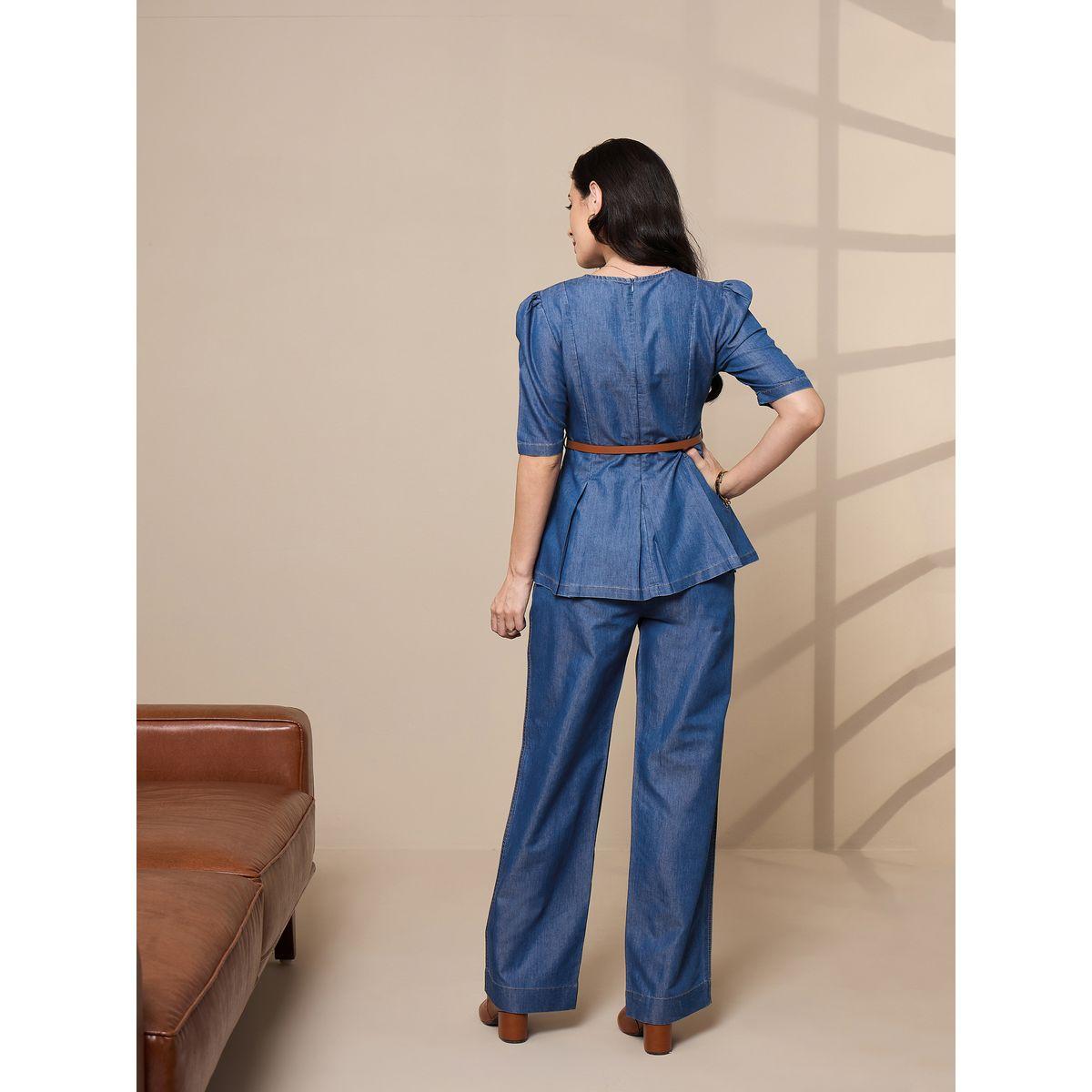 طقم منسق من بنطال بأرجل مستقيمة وبلوزة بيبلوم ساسافراس × ستايلي-women-clothing-coordsets-image-6