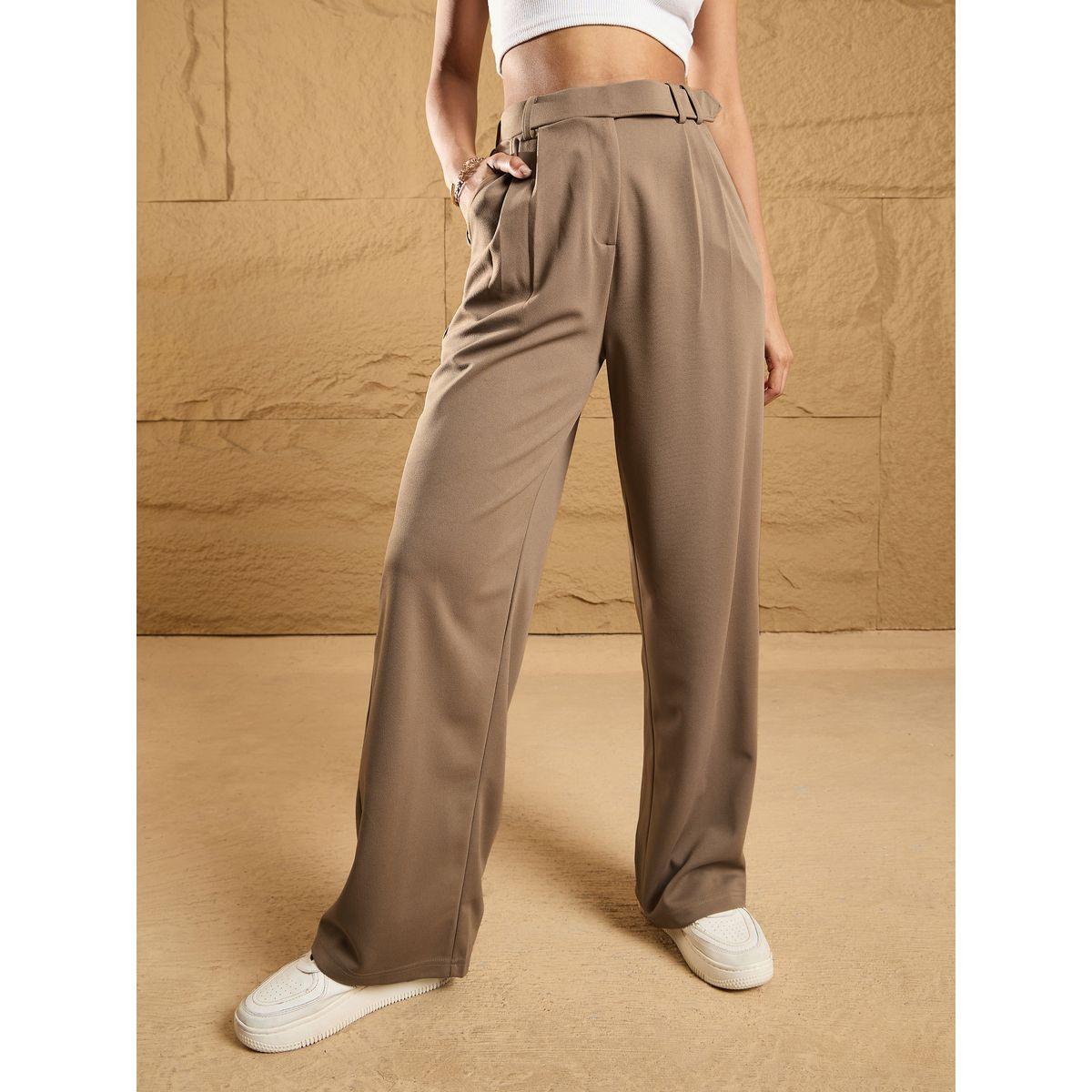 بنطال كوري بقصة مريحة وحزام خصر ساسافراس × ستايلي-women-clothing-bottoms-trousers-image-1