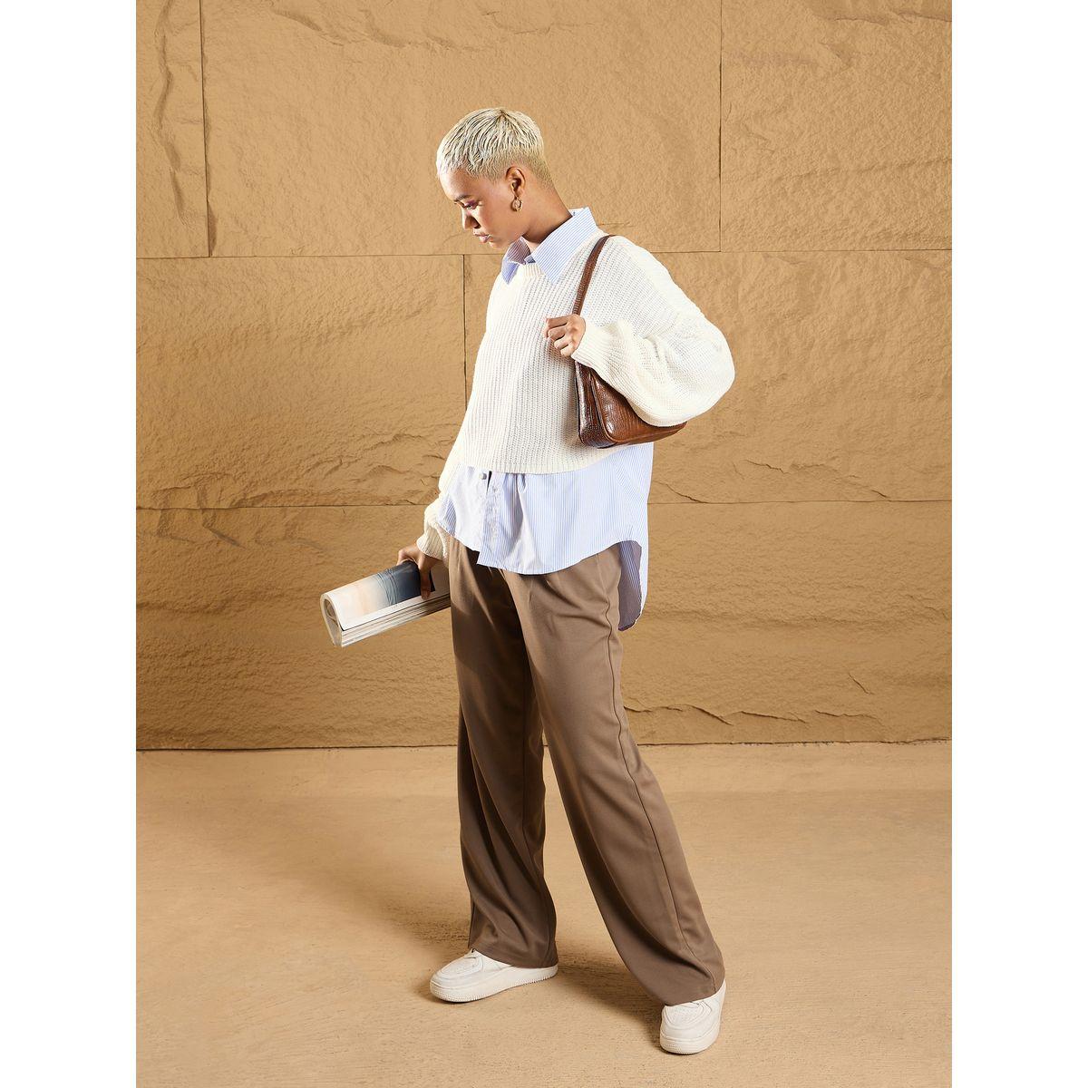 بنطال كوري بقصة مريحة وحزام خصر ساسافراس × ستايلي-women-clothing-bottoms-trousers-image-2