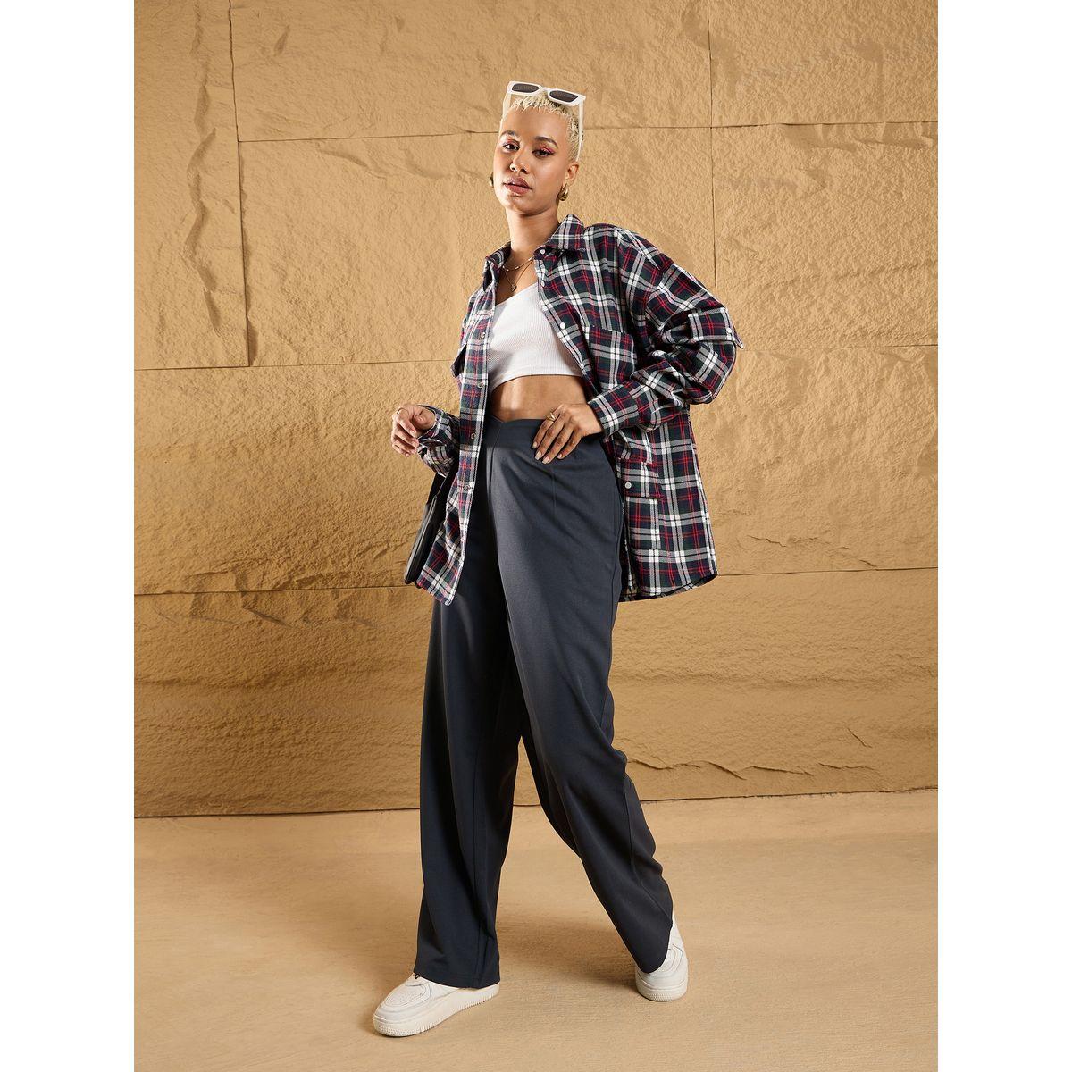 بنطال كوري بقصة مريحة وكسرات ساسافراس × ستايلي-women-clothing-bottoms-trousers-image-2