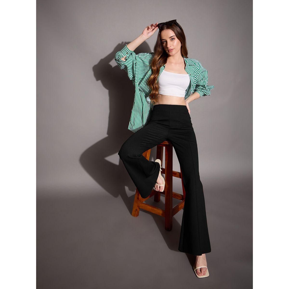 بنطال بوت كات واسع بخصر عالي ساسافراس × ستايلي-women-clothing-bottoms-trousers-image-2