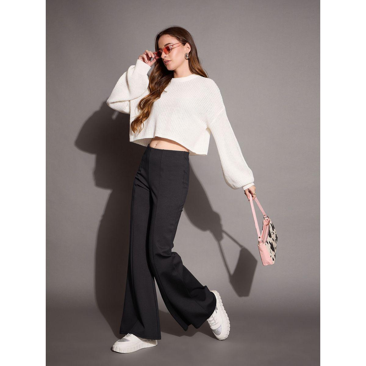 بنطال بوت كات واسع بخصر عالي ساسافراس × ستايلي-women-clothing-bottoms-trousers-image-6