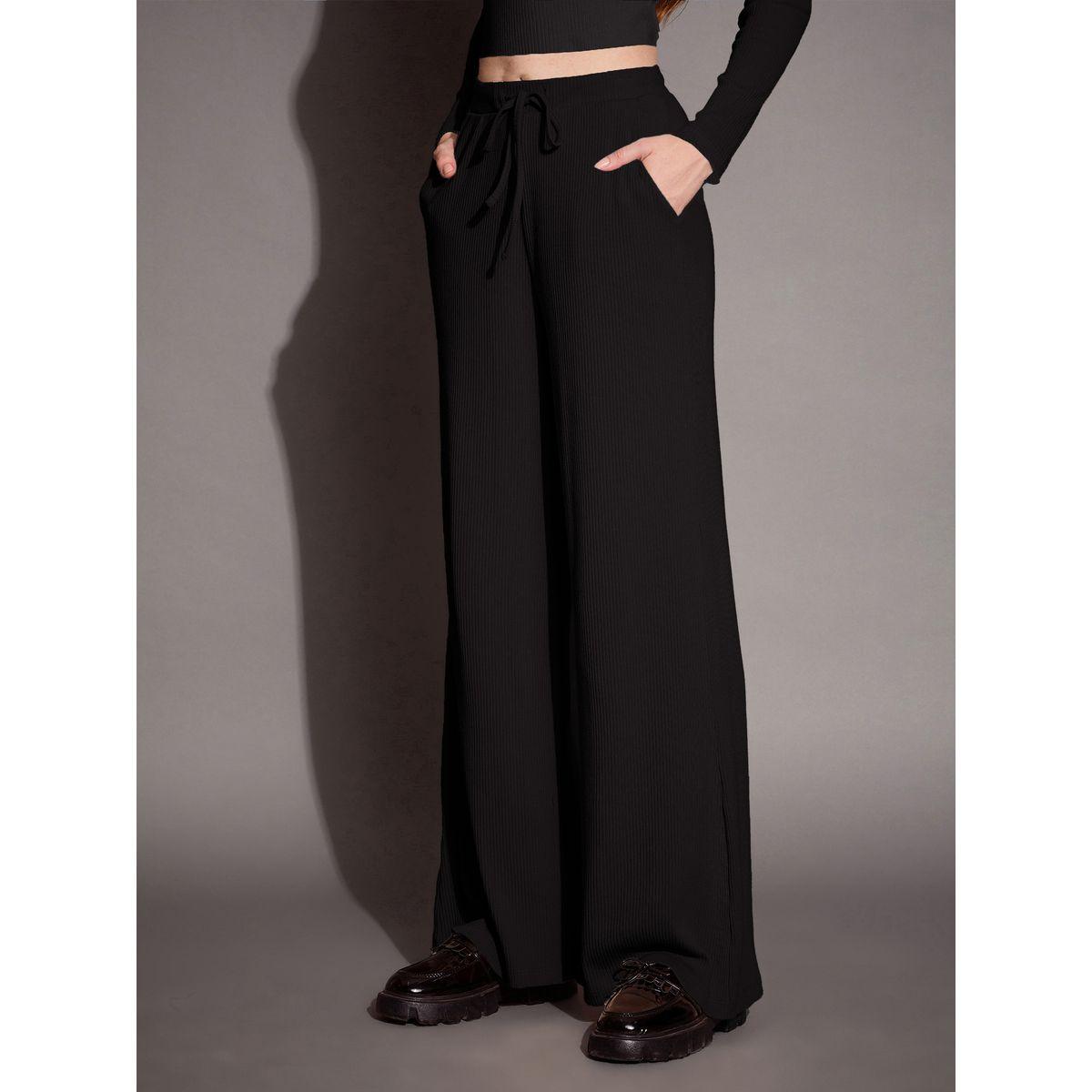 بنطال مضلع بقصة مريحة وأربطة ساسافراس × ستايلي-women-clothing-bottoms-trousers-image-1