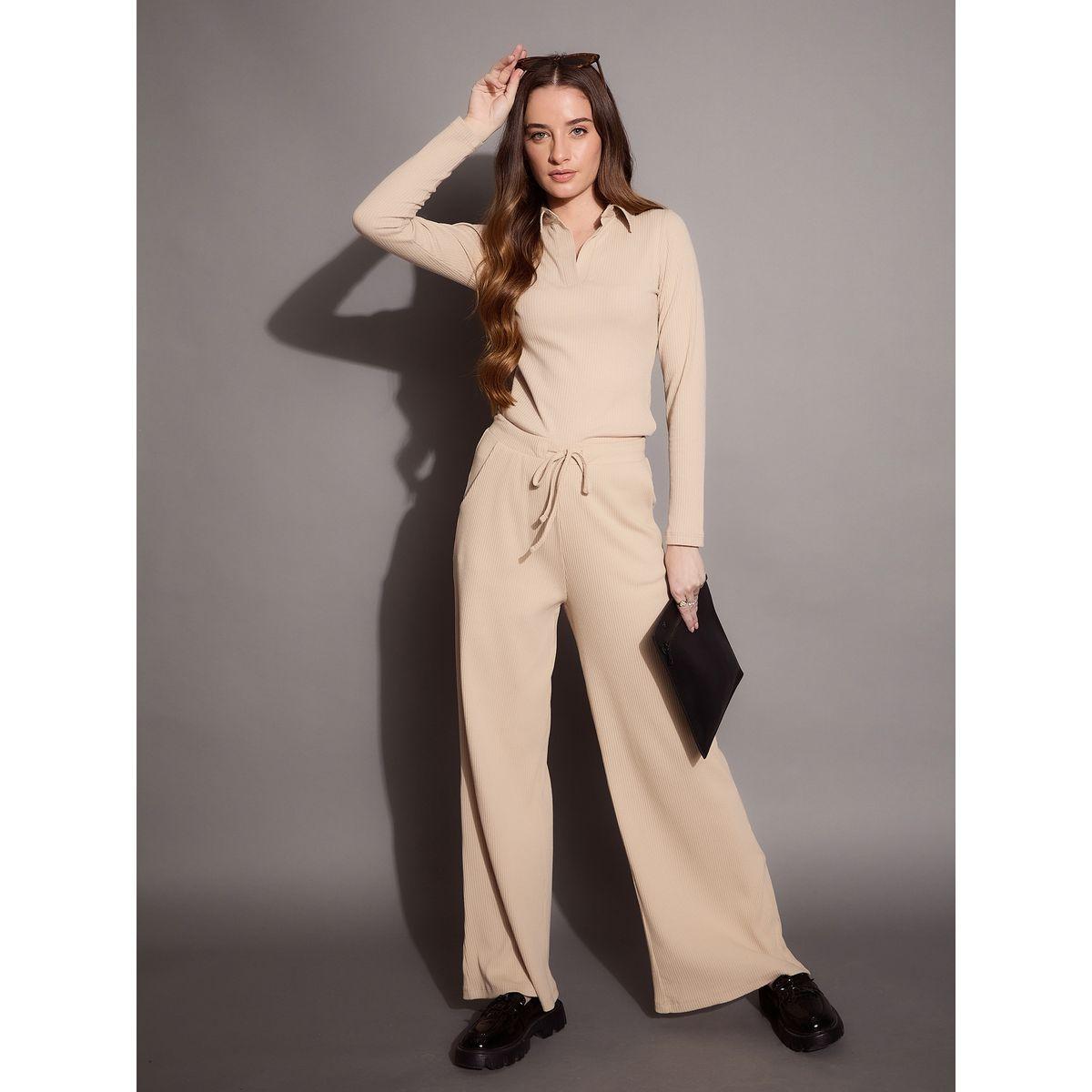 بنطال مضلع بقصة مريحة وأربطة ساسافراس × ستايلي-women-clothing-bottoms-trousers-image-6