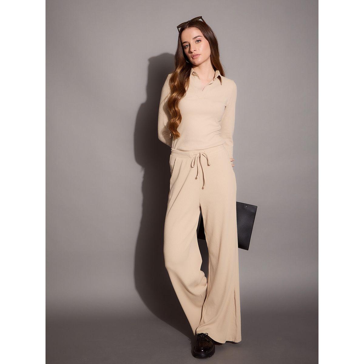 بنطال مضلع بقصة مريحة وأربطة ساسافراس × ستايلي-women-clothing-bottoms-trousers-image-1