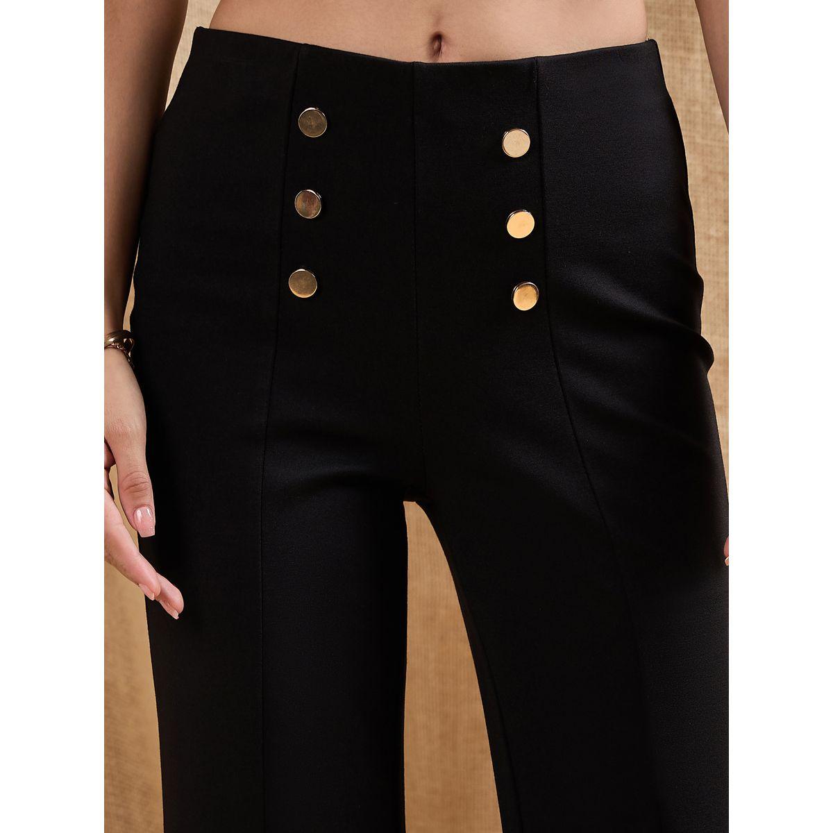 Sassafras X Styli  Front Button Flared Bell Bottom Pants-women-clothing-bottoms-trousers-image-4
