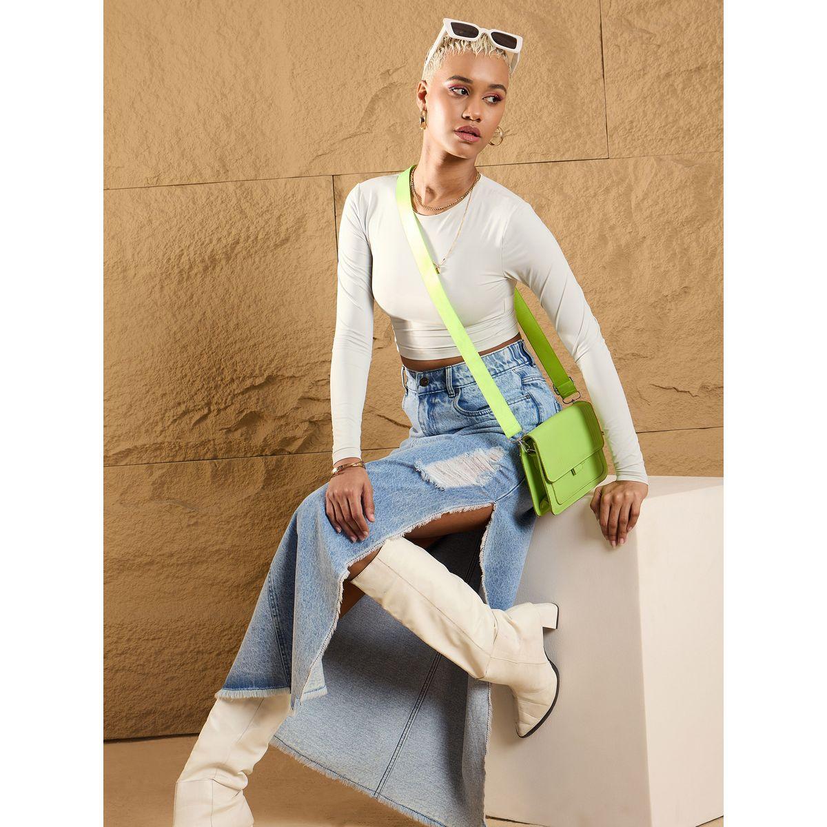 تنورة طويلة دنيم بتفاصيل ممزقة وشق جانبي ساسافراس × ستايلي-women-clothing-bottoms-skirts-image-5