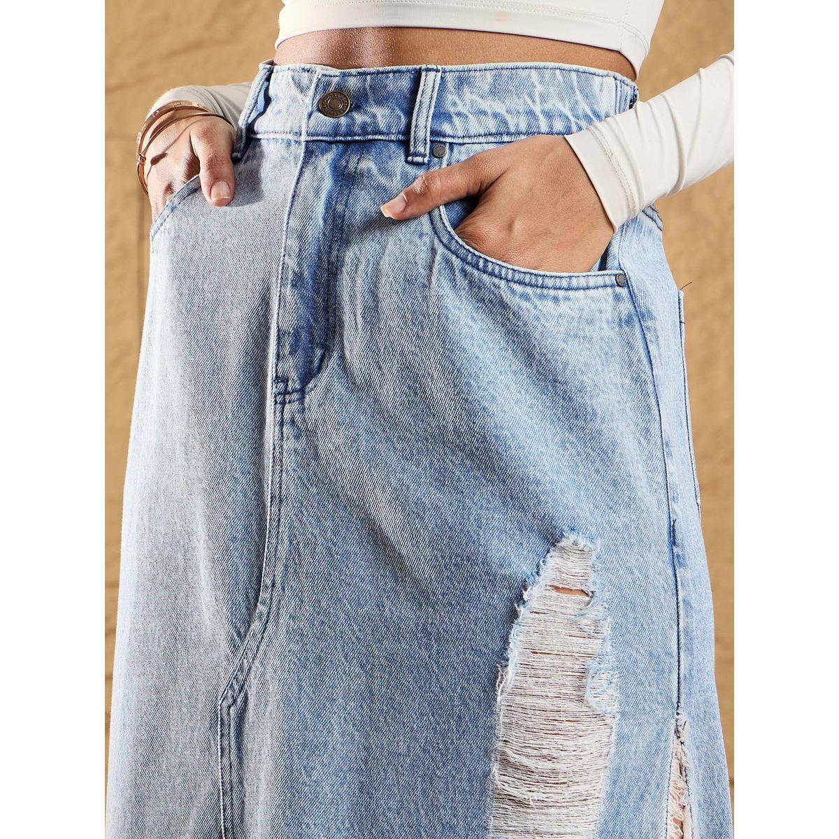 Sassafras X Styli  Distressed Side Slit Denim Maxi Skirt-women-clothing-bottoms-skirts-image-4