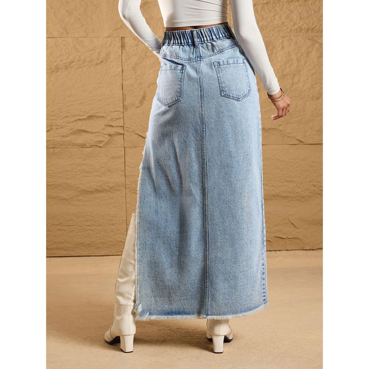 Sassafras X Styli  Distressed Side Slit Denim Maxi Skirt-women-clothing-bottoms-skirts-image-5