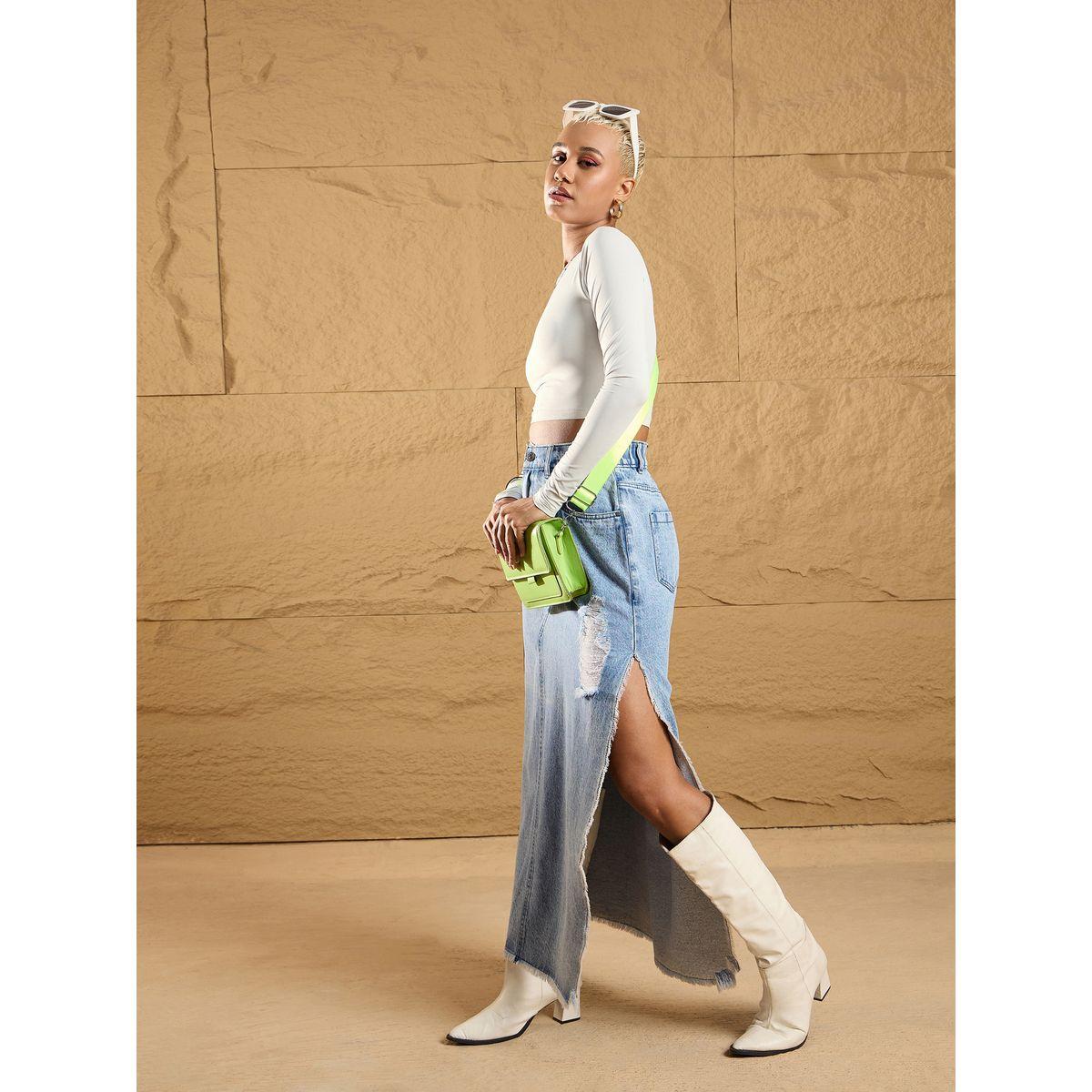 Sassafras X Styli  Distressed Side Slit Denim Maxi Skirt-women-clothing-bottoms-skirts-image-6