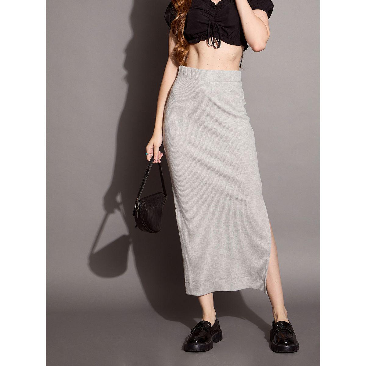 Sassafras X Styli  Ribbed Pencil Skirt with Side Slit-women-clothing-bottoms-skirts-image-1