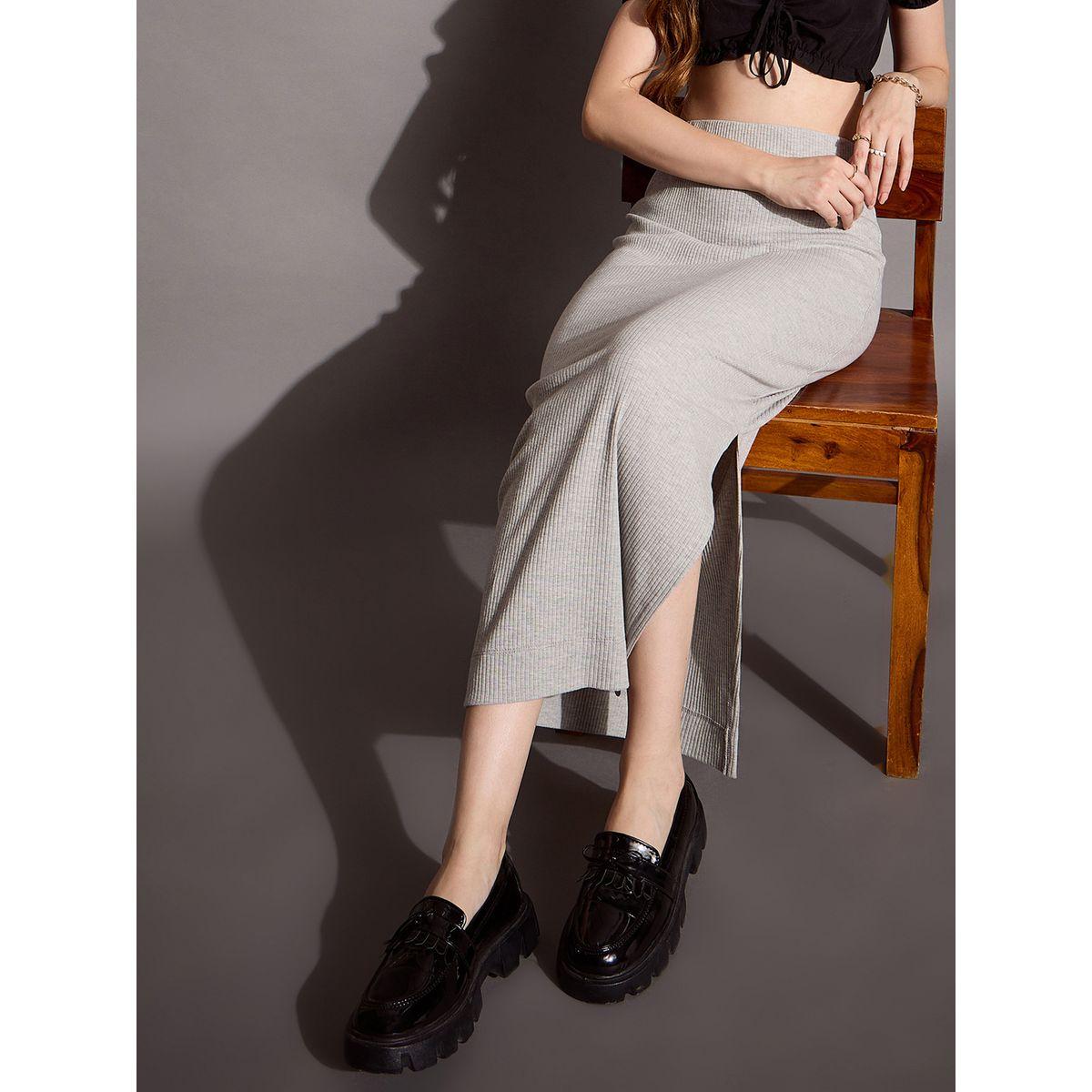 Sassafras X Styli  Ribbed Pencil Skirt with Side Slit-women-clothing-bottoms-skirts-image-2