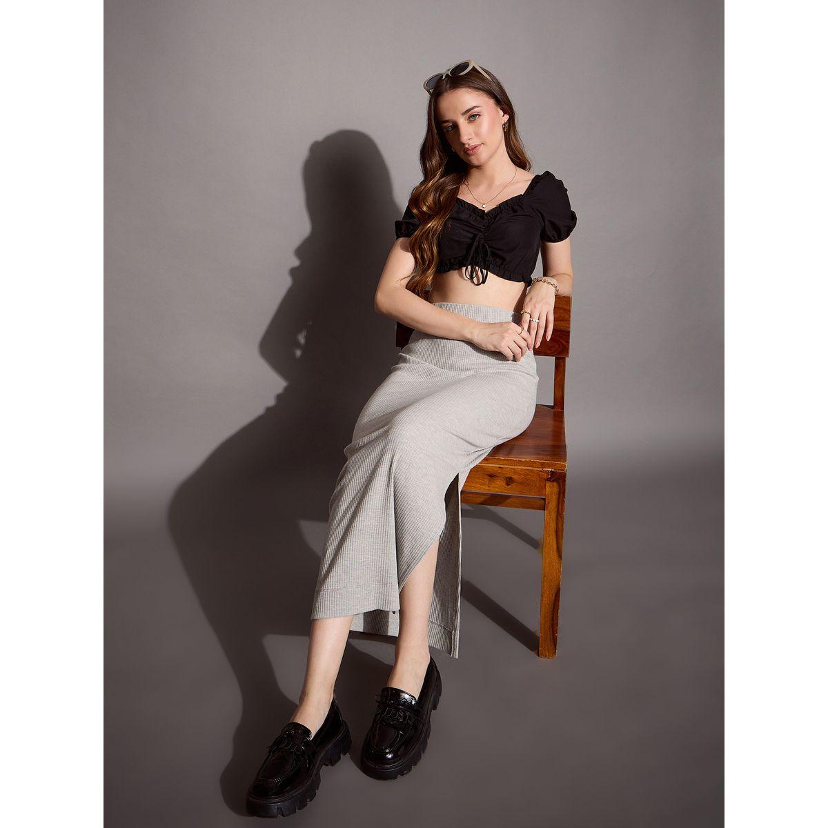 Sassafras X Styli  Ribbed Pencil Skirt with Side Slit-women-clothing-bottoms-skirts-image-6